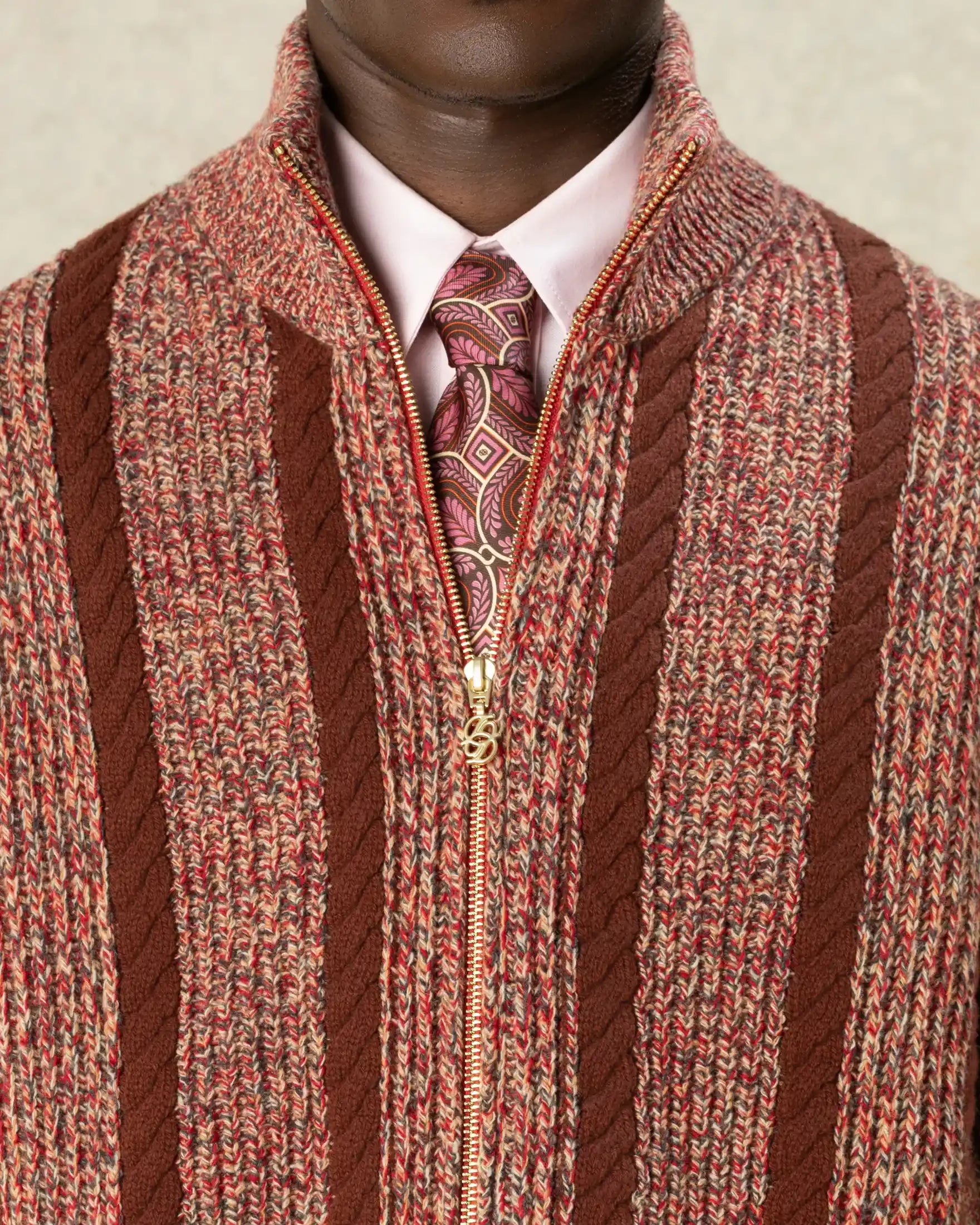 Drôle De Monsieur Zipped Torsade Cardigan Strickjacke Braun Wolle