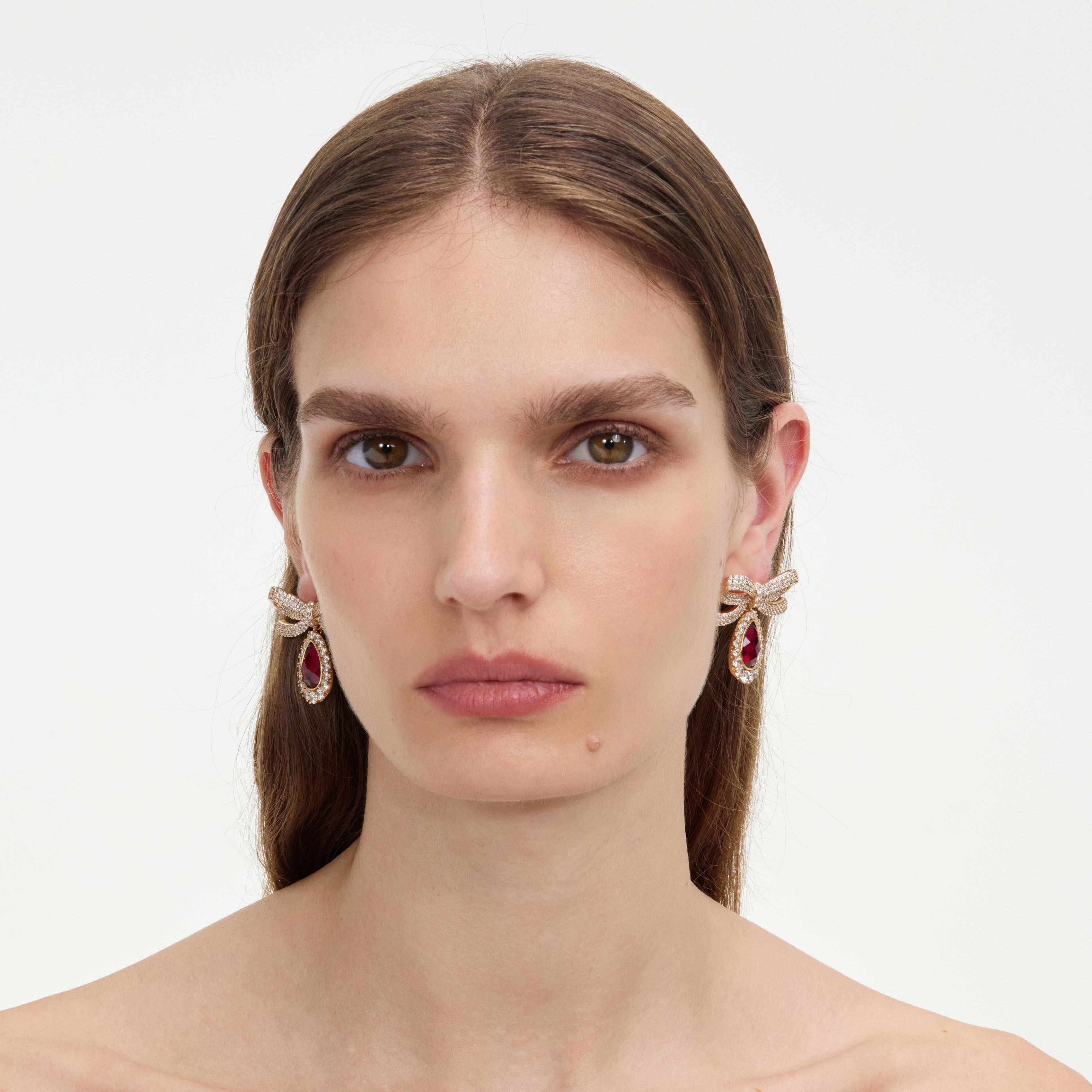 Self Portrait Jewellery Gold Crystal Bow Ruby Ohrringe Rot