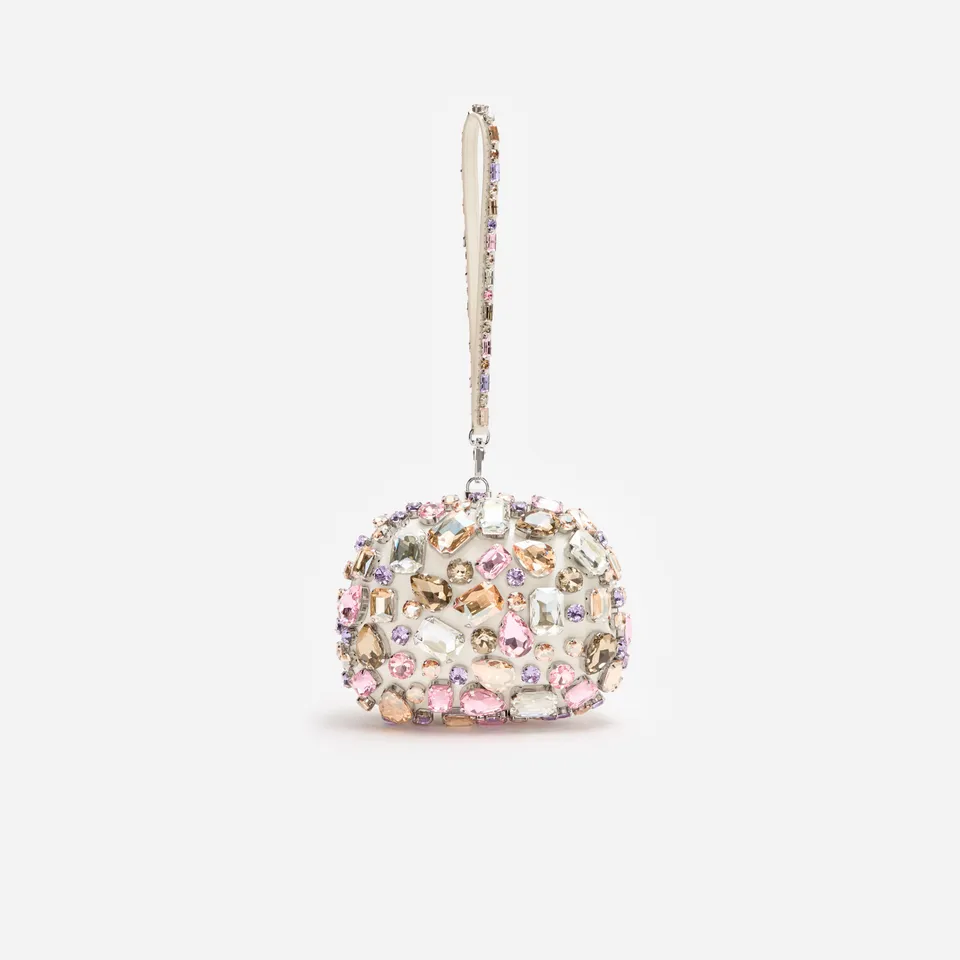 Self Portrait Multi Crystal Top Handle Clutch Satin Abendtasche