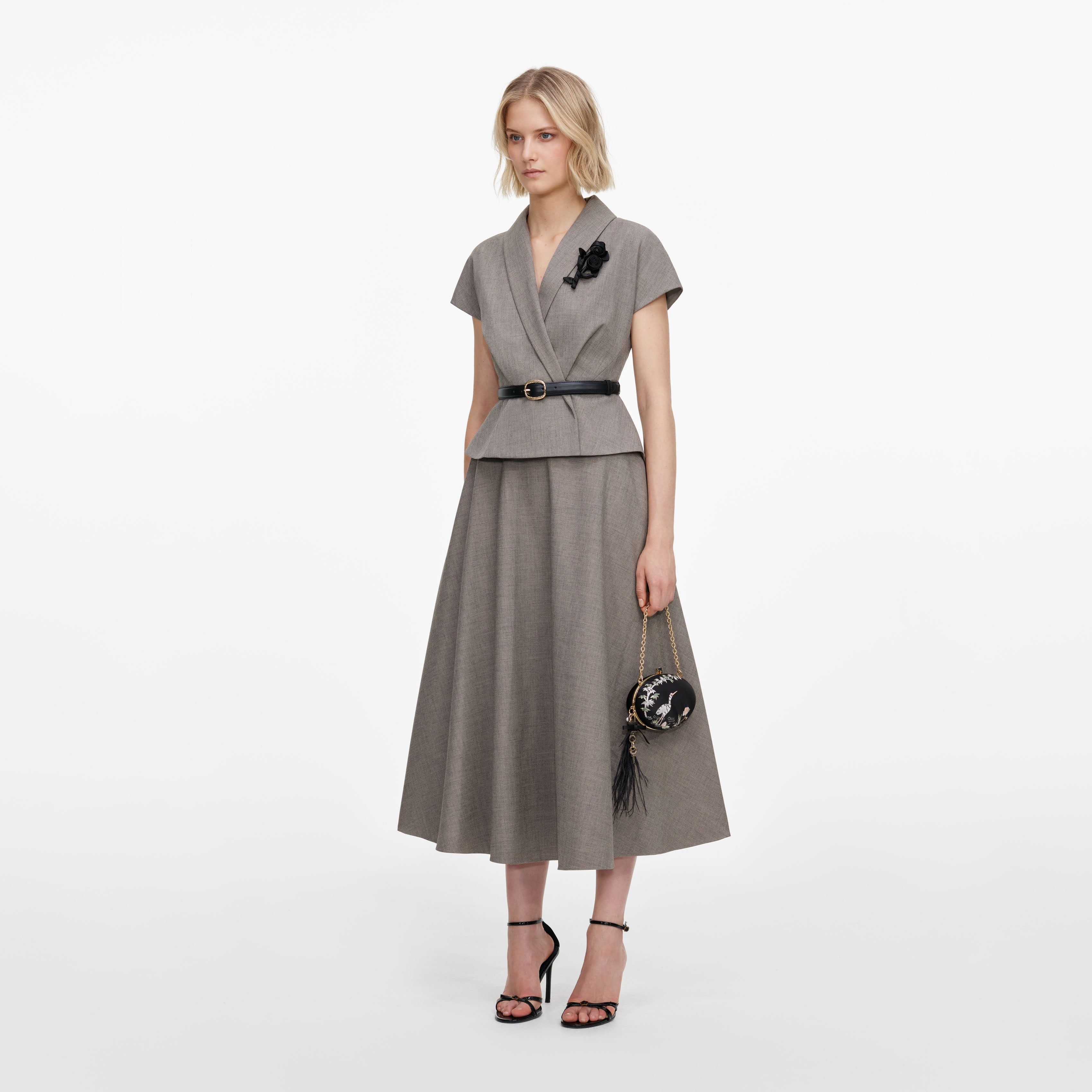 Self Portrait Brown Twill Brooch Midi Kleid Braun 2-in-1