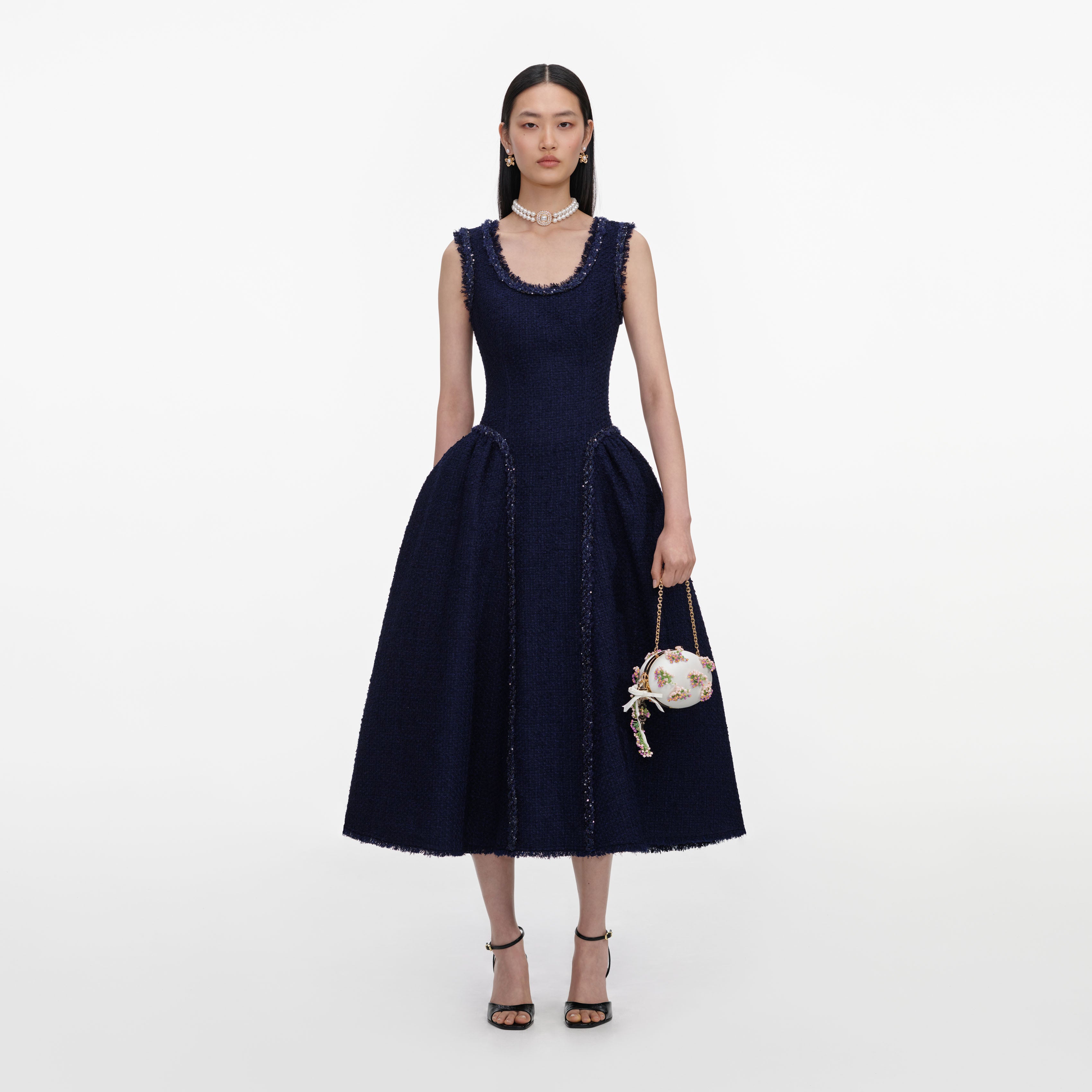 Self Portrait Navy Boucle Midikleid navy UK 6