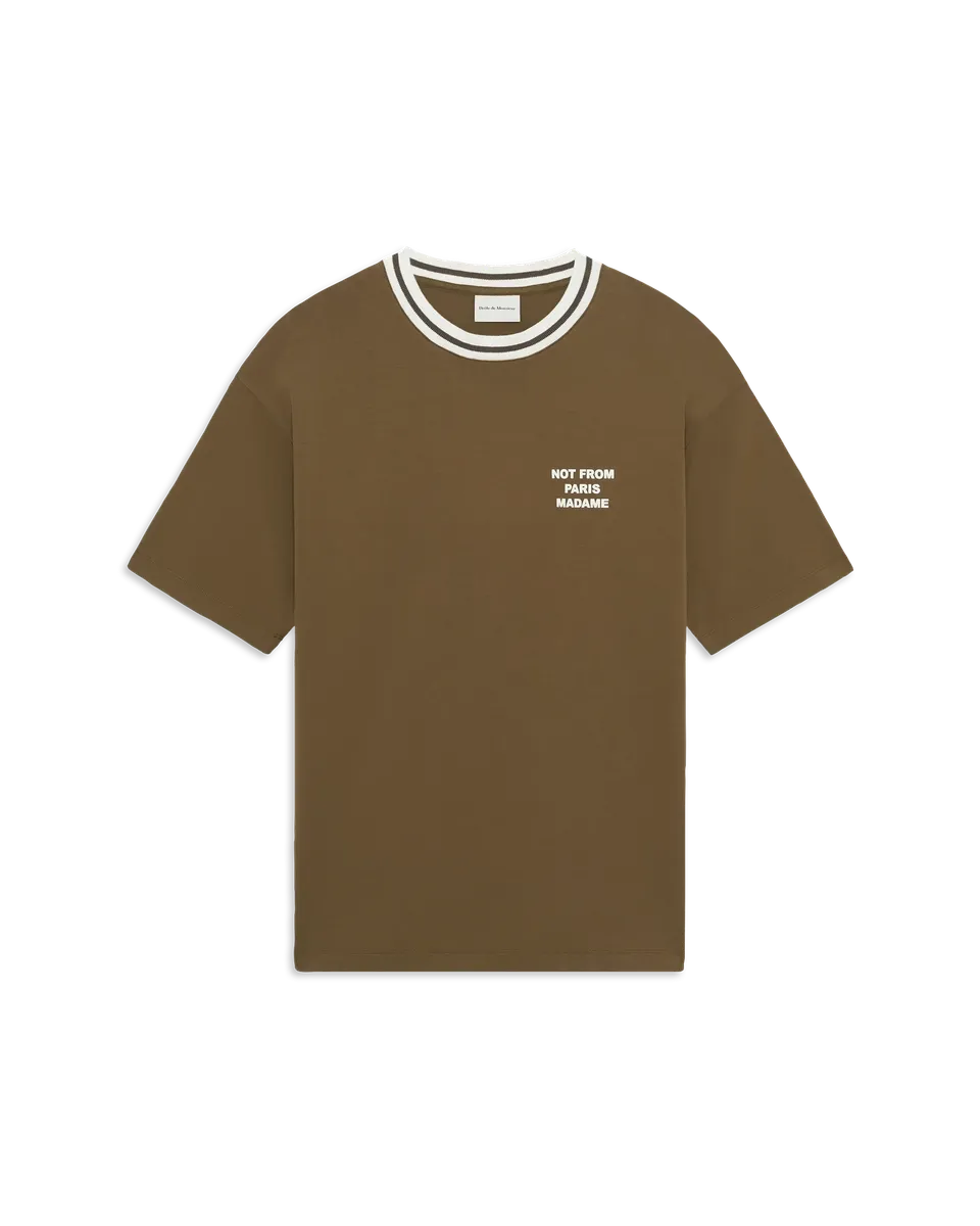 Drôle De Monsieur Sport Slogan T-Shirt khaki Baumwolle