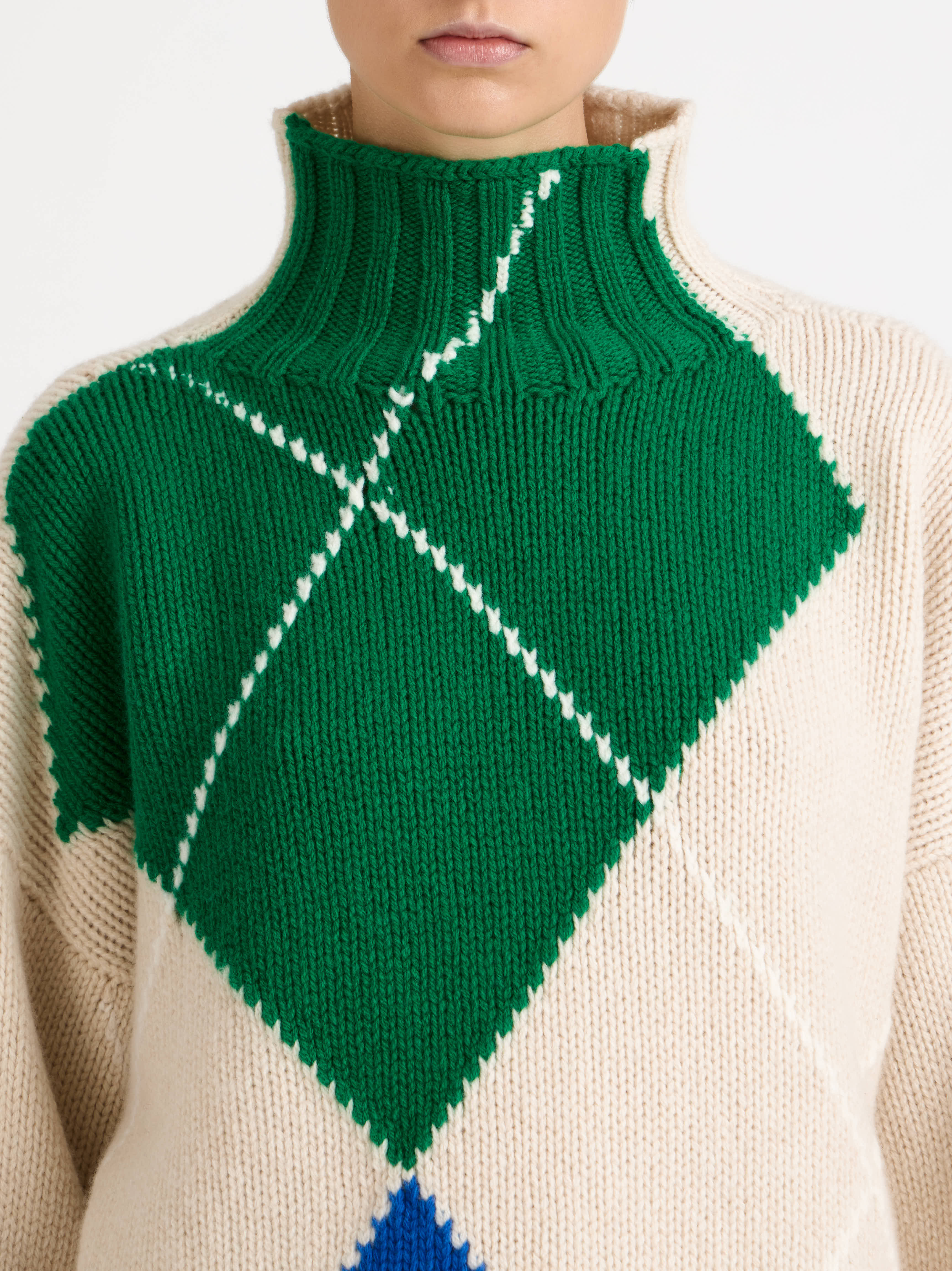J.W.Anderson x Pringle Argyle Rollkragenpullover natural Wolle