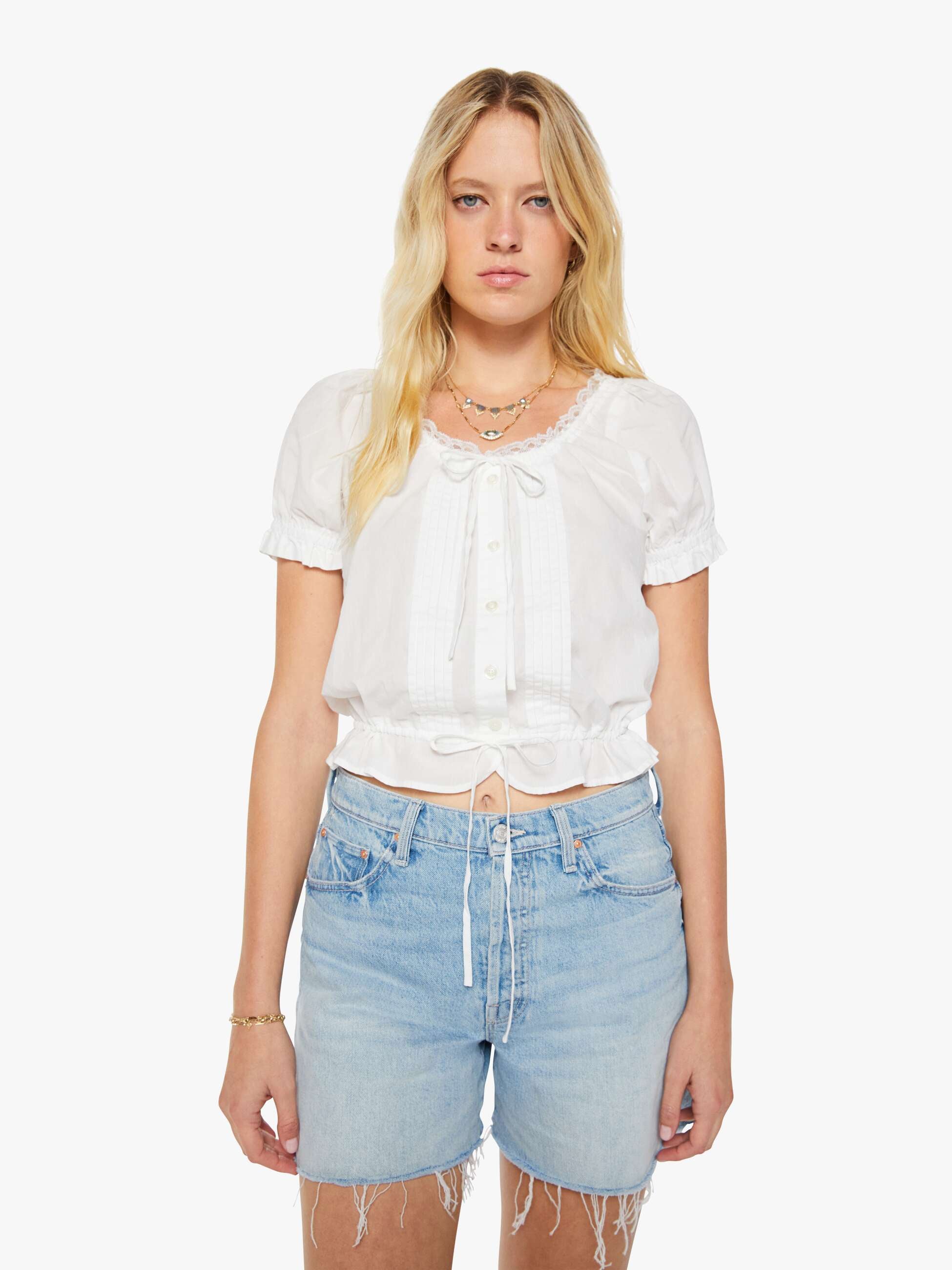 Mother The Love Letter Puff Bluse Weiß Cropped Baumwolle