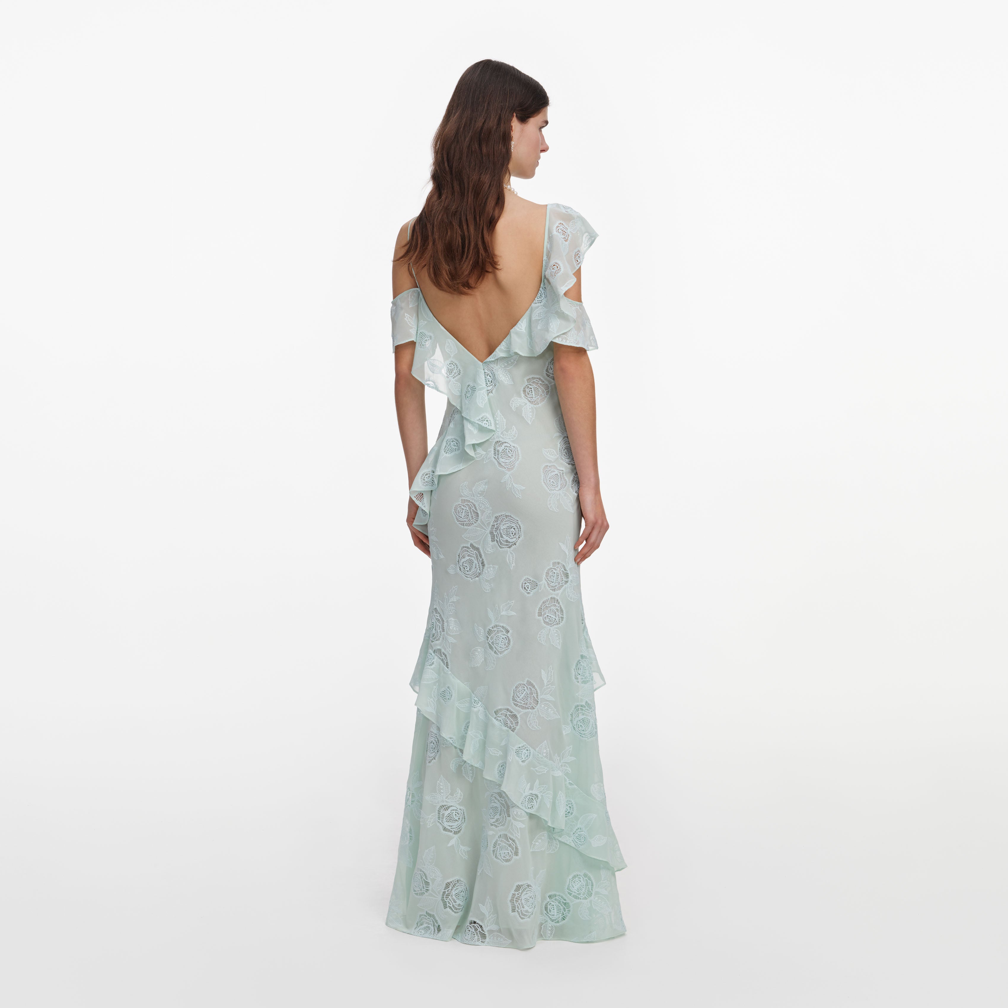 Self Portrait Mint Georgette Maxikleid One-Shoulder