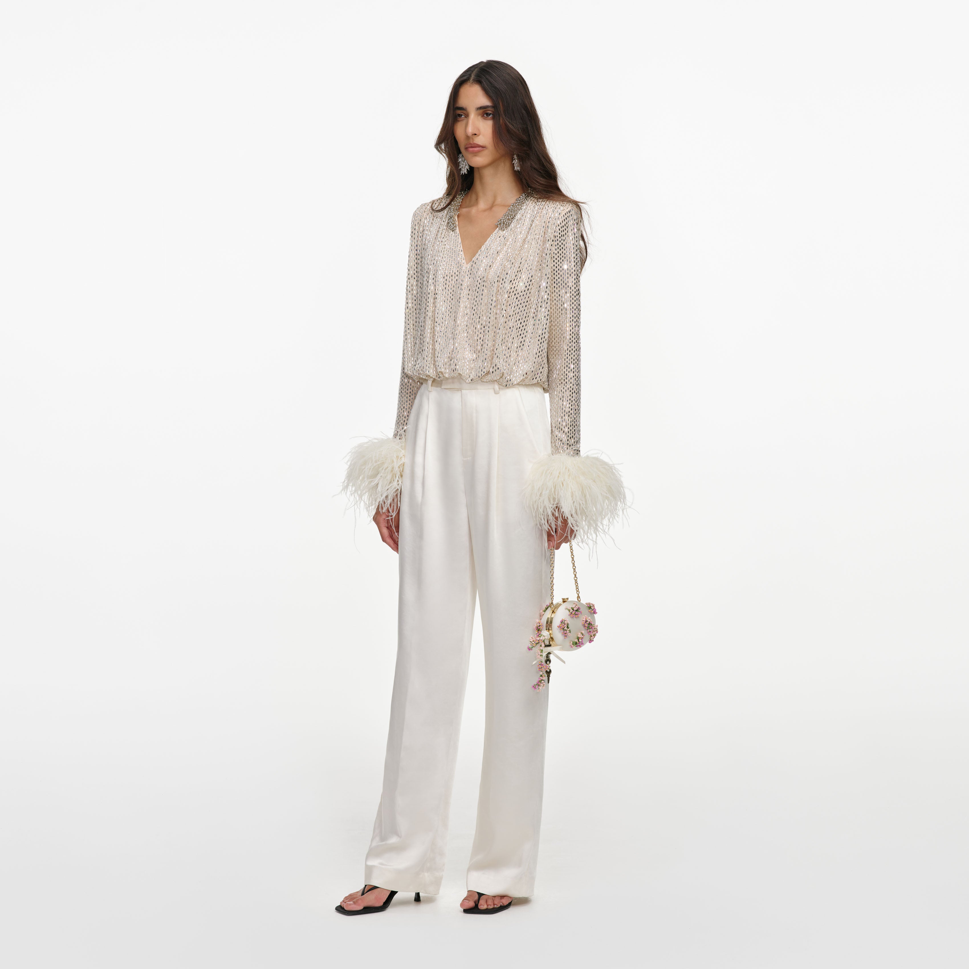 Self Portrait Champagne Feather Top champagner