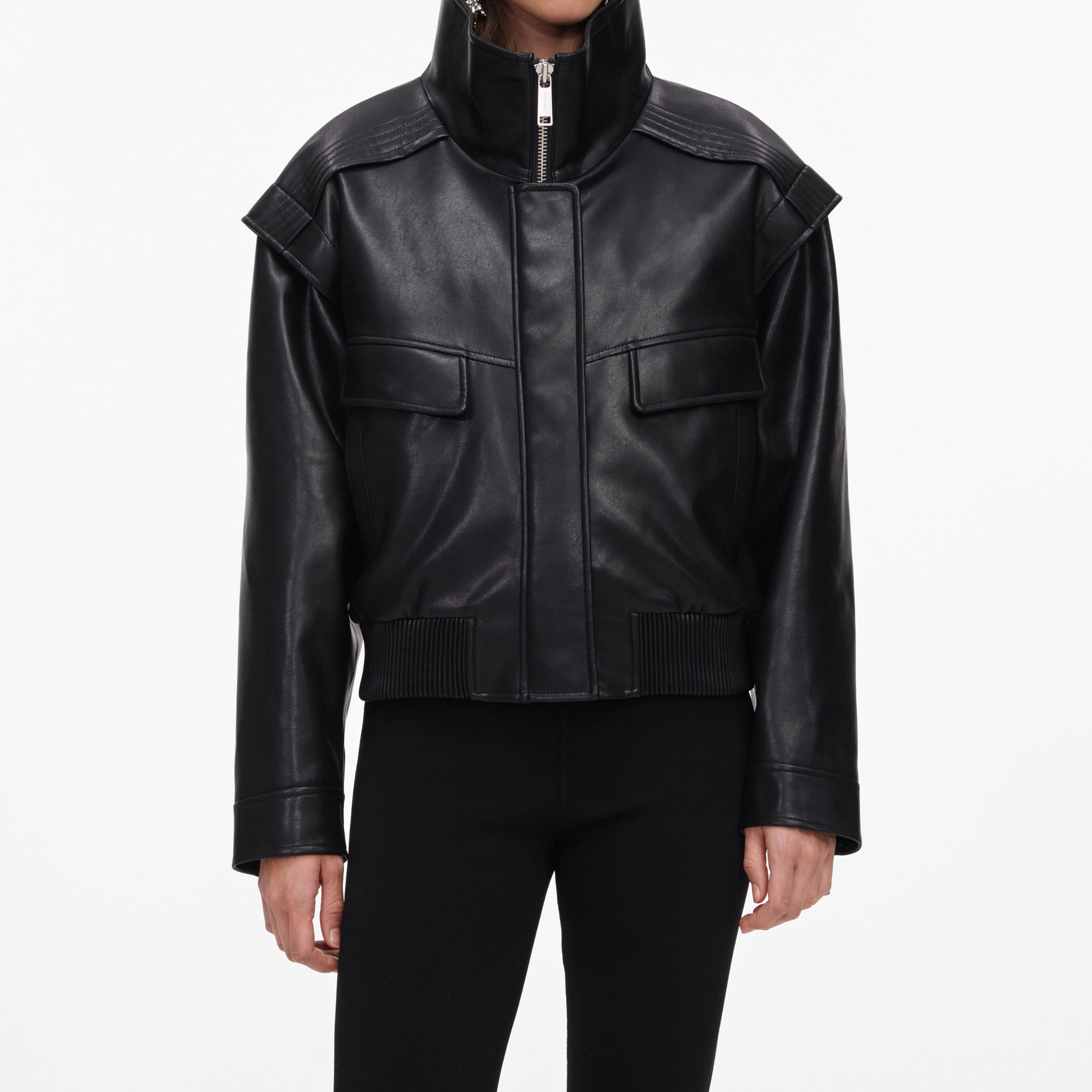 Self Portrait Outerwear Black Faux Leather Bomber Jacke UK 8