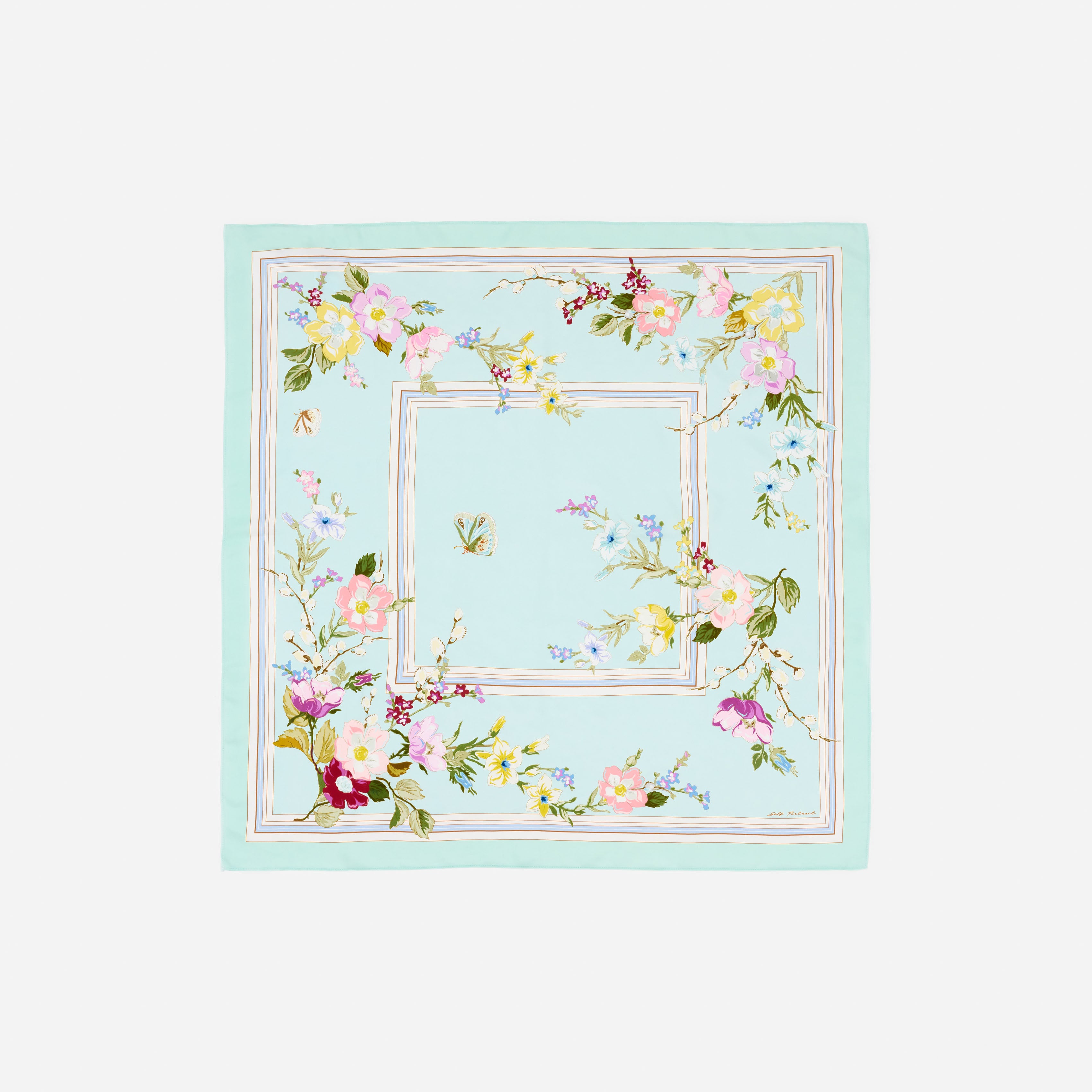 Self Portrait Mint Floral Schal Mint Seide 85x85