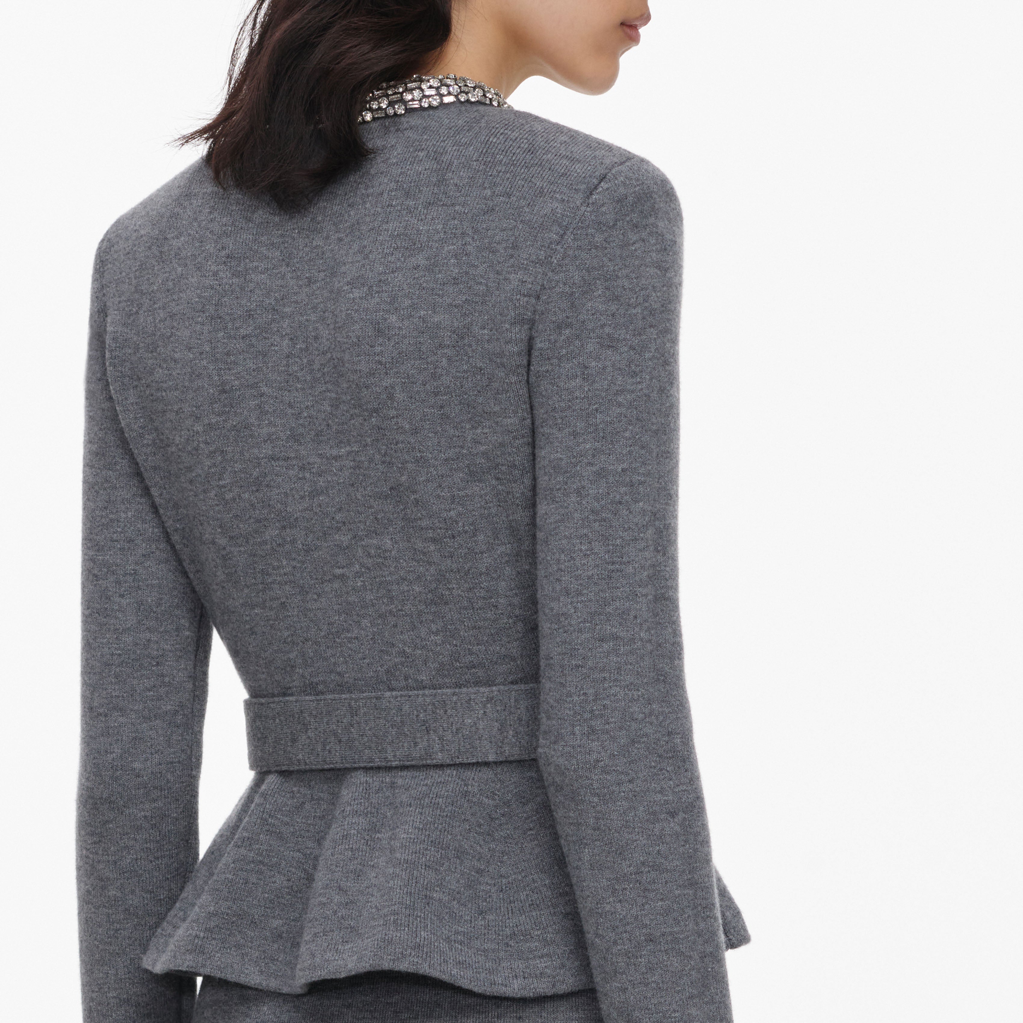 Self Portrait Grey Crystal Trim Midi Kleid Grau Strick Kristall