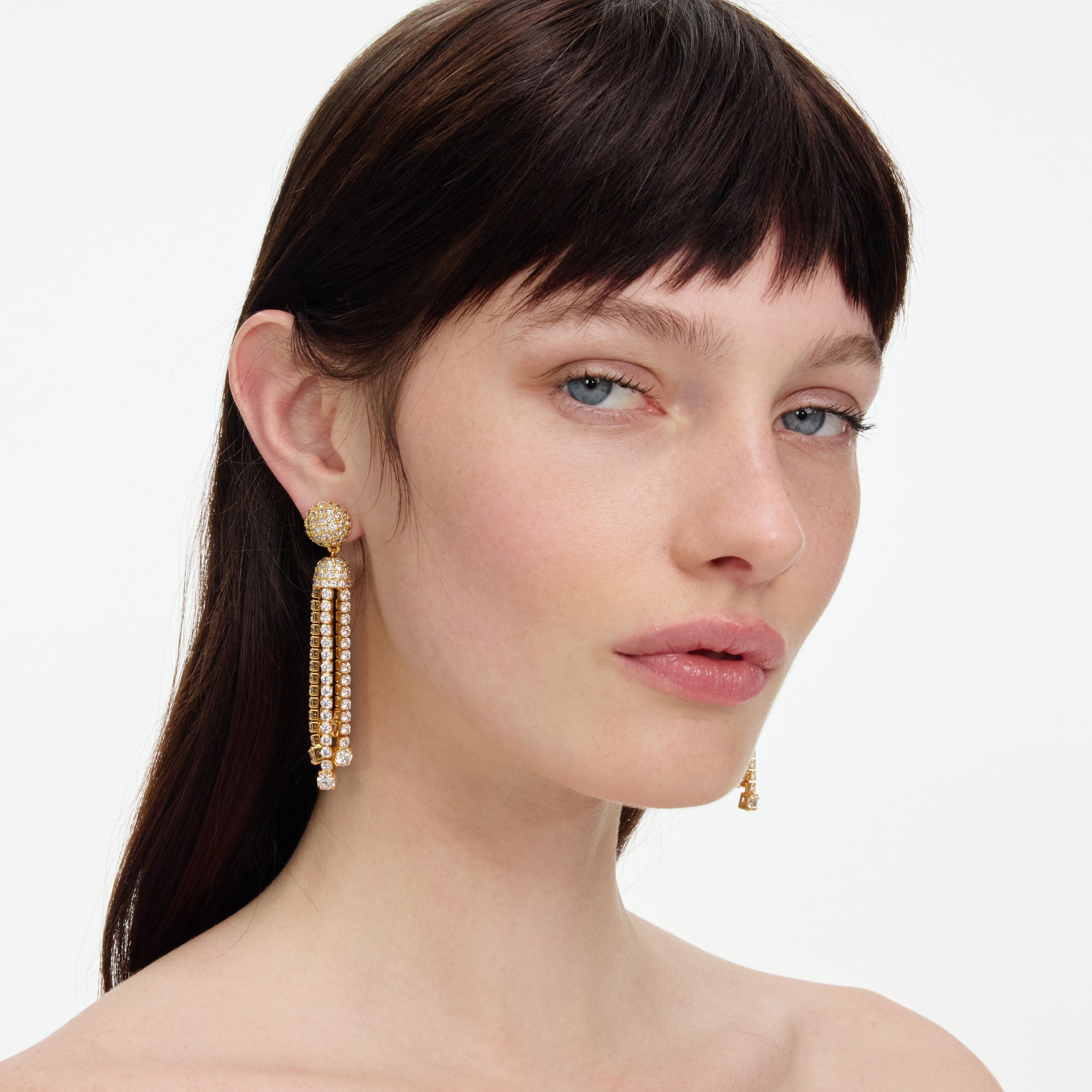 Self Portrait Ohrringe Gold Kristall Cluster Lang Tiered