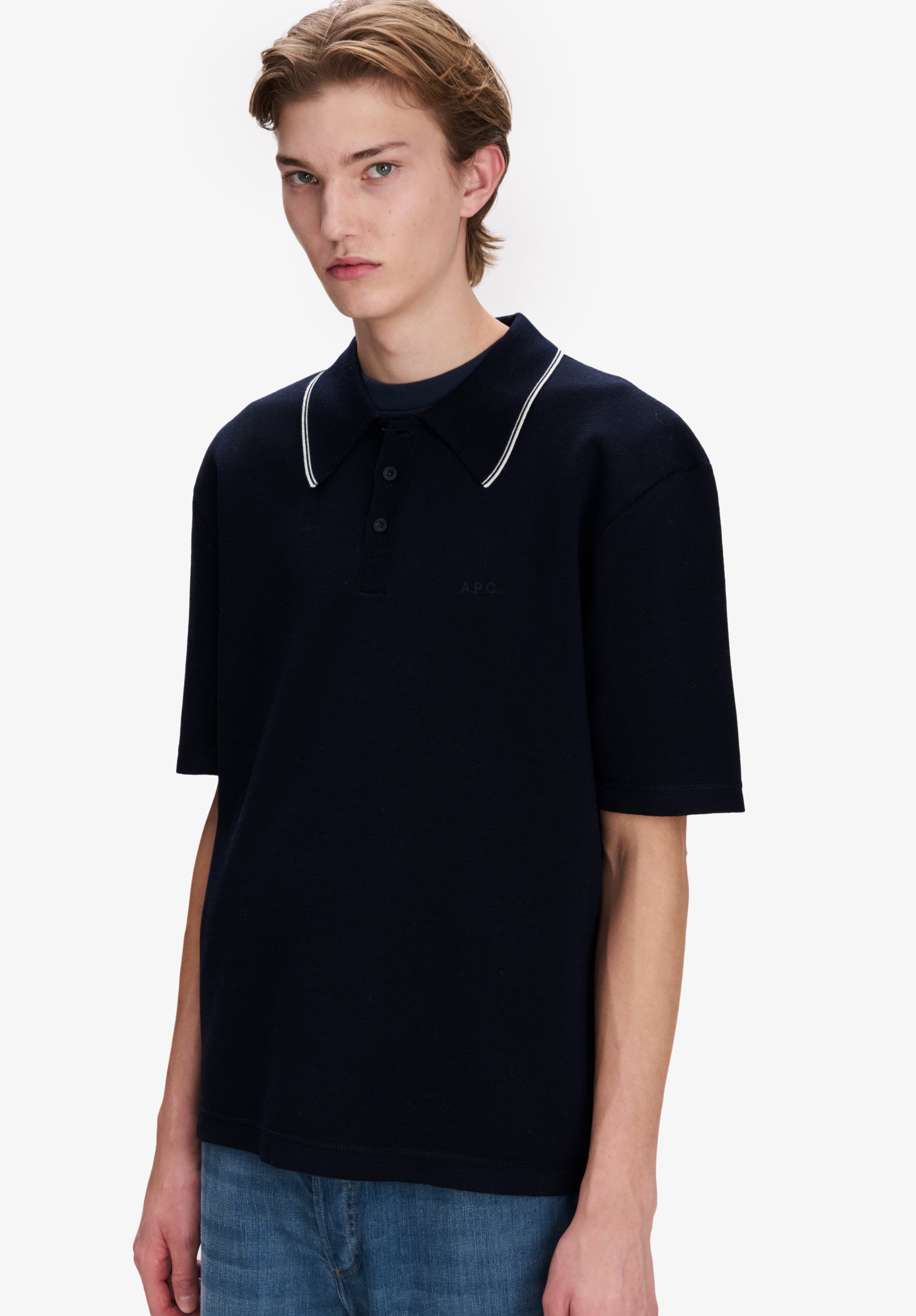 A.P.C. Polohemd Paspelkragen Poloshirt Marineblau M