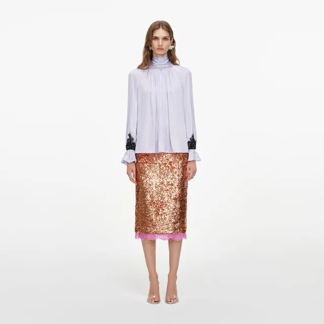 Self Portrait Viskose Bluse Lilac Spitze weiter Schnitt