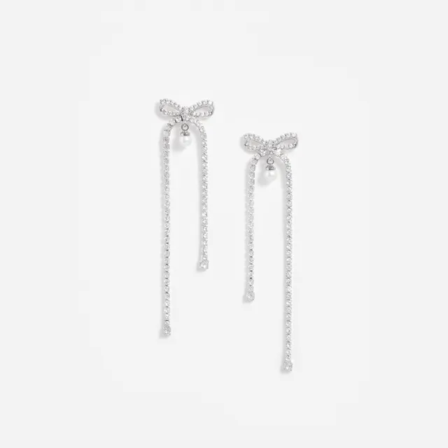 Self Portrait Crystal Bow Pearl Ohrringe Silber Schleife