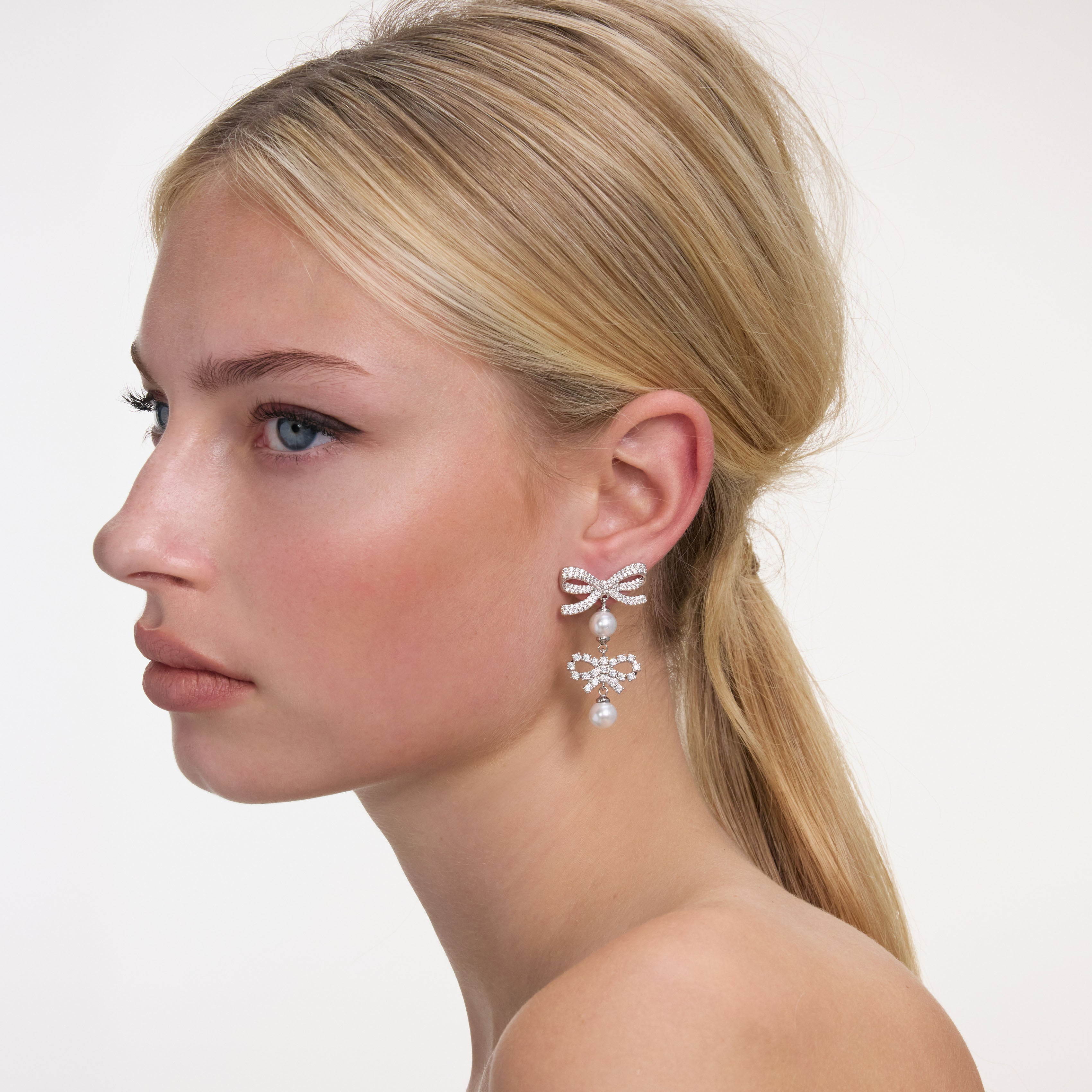 Self Portrait Double Bow Pearl Ohrringe Silber
