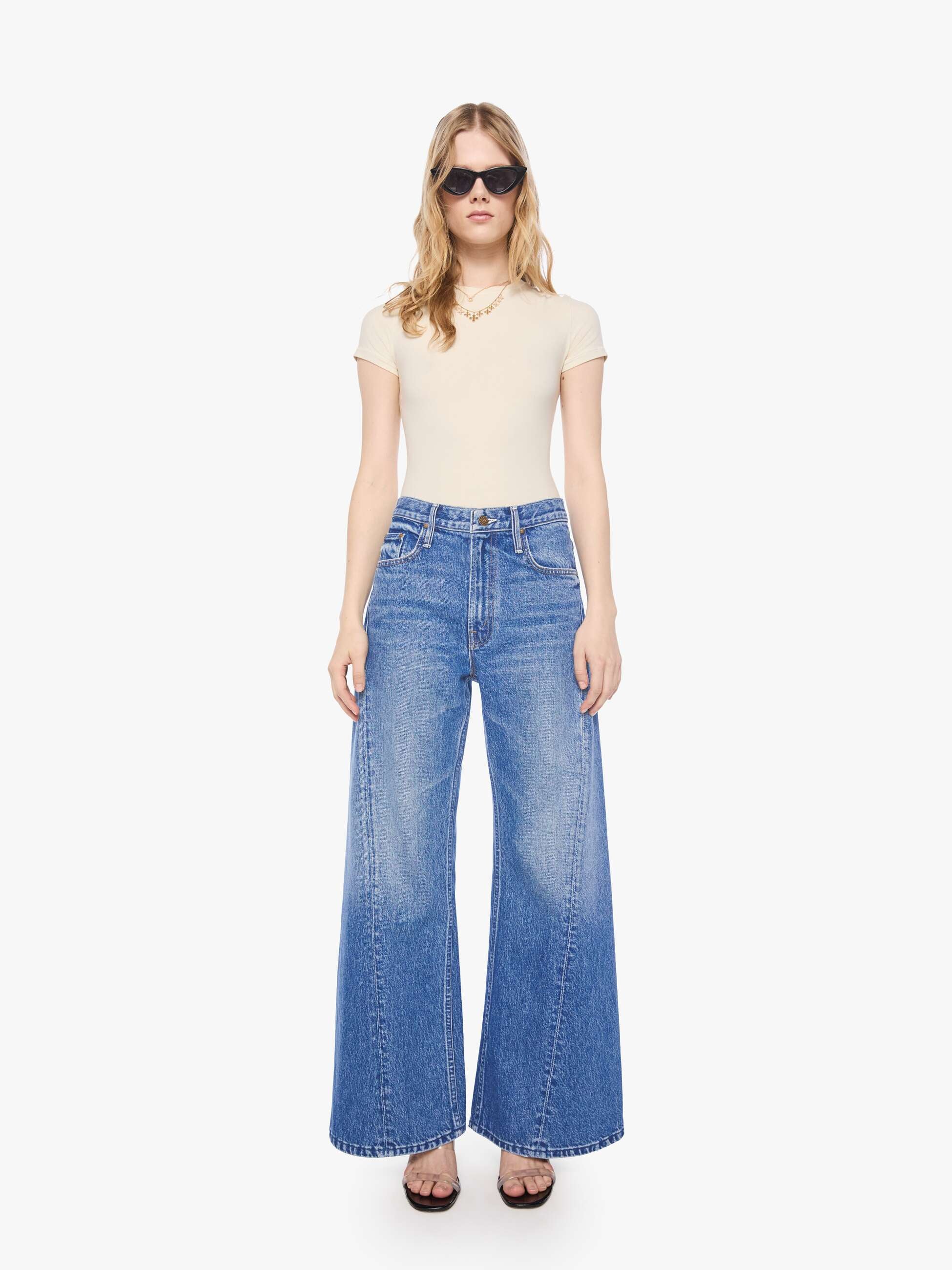 Mother Petites Lil Lemon Twist Wide Leg Jeans Blau