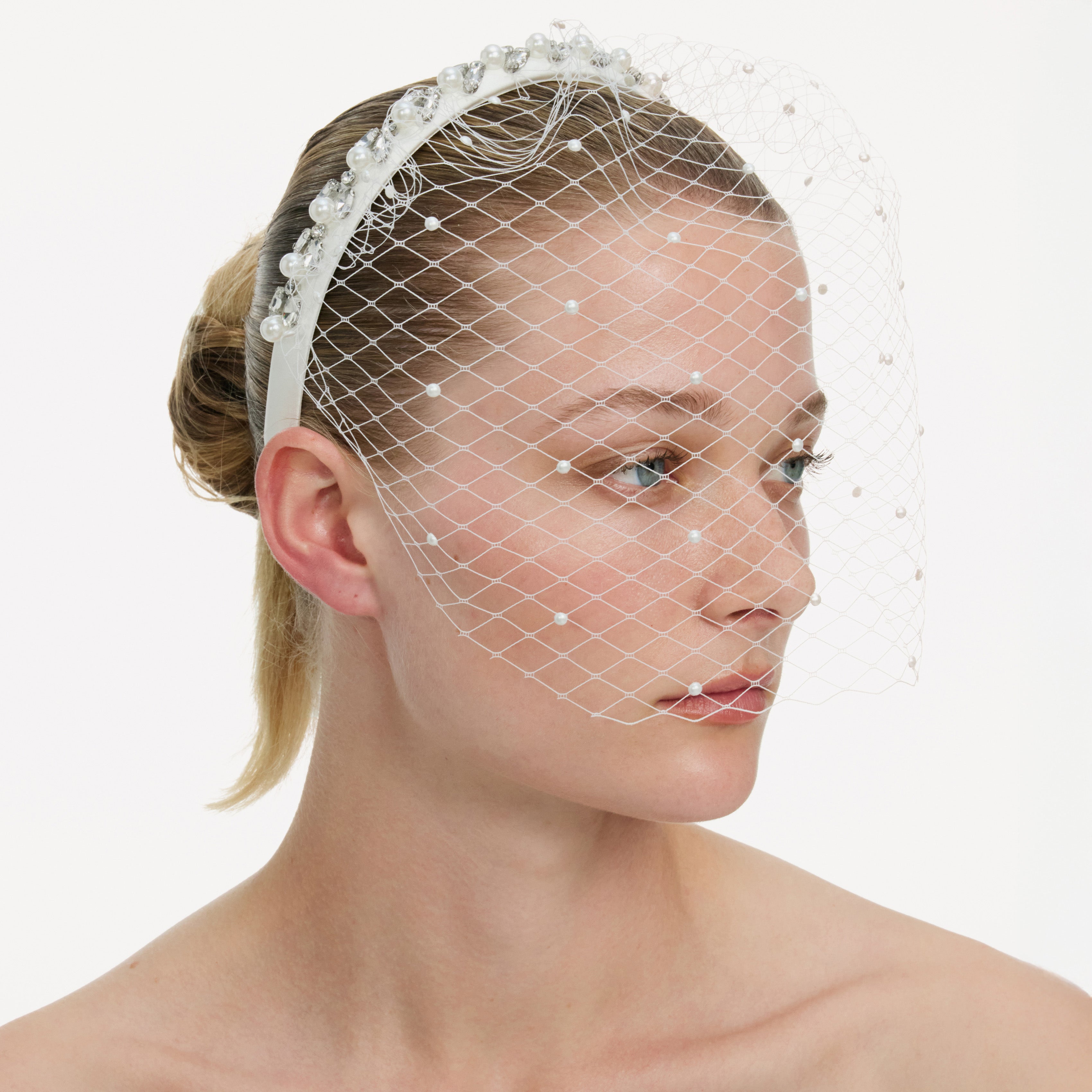 Self Portrait Hair Accessories Pearl Satin Haarreif Weiß