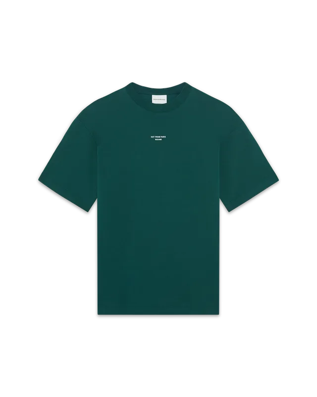 Drôle De Monsieur Slogan Classique T-Shirt Dunkelgrün Baumwolle