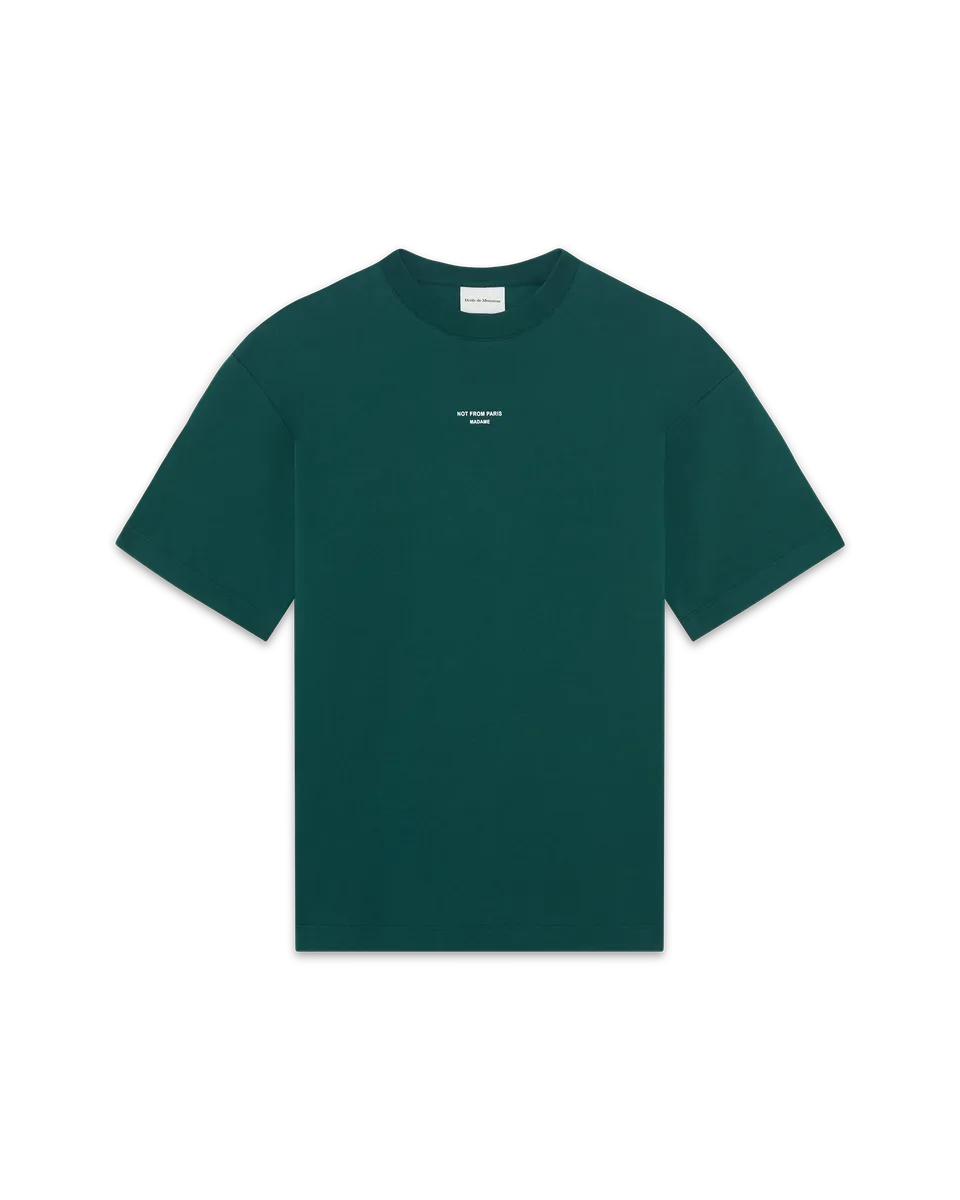 Drôle De Monsieur Slogan Classique T-Shirt Dunkelgrün Baumwolle