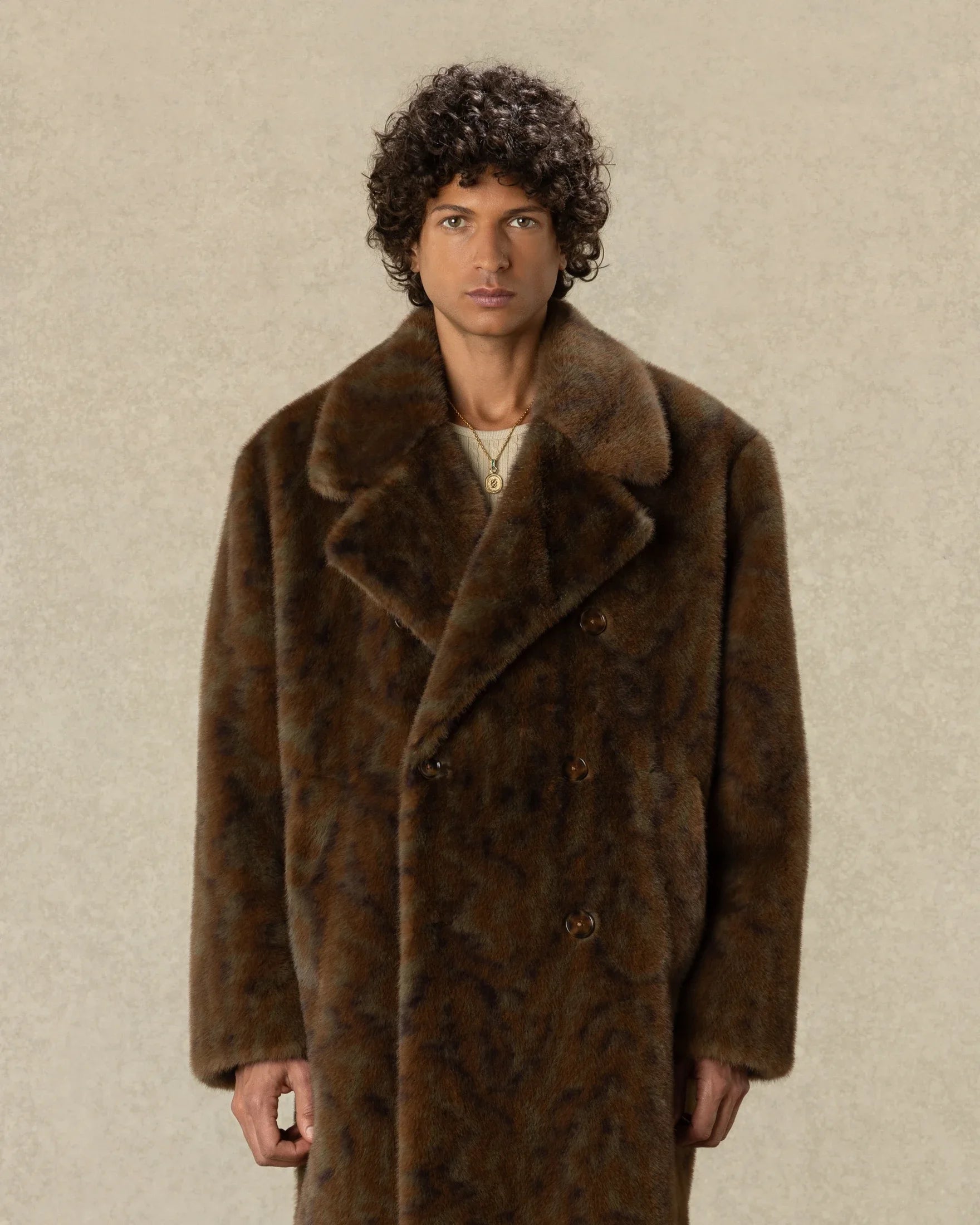Drôle De Monsieur Faux Fur Double Breasted Coat Mantel Khaki