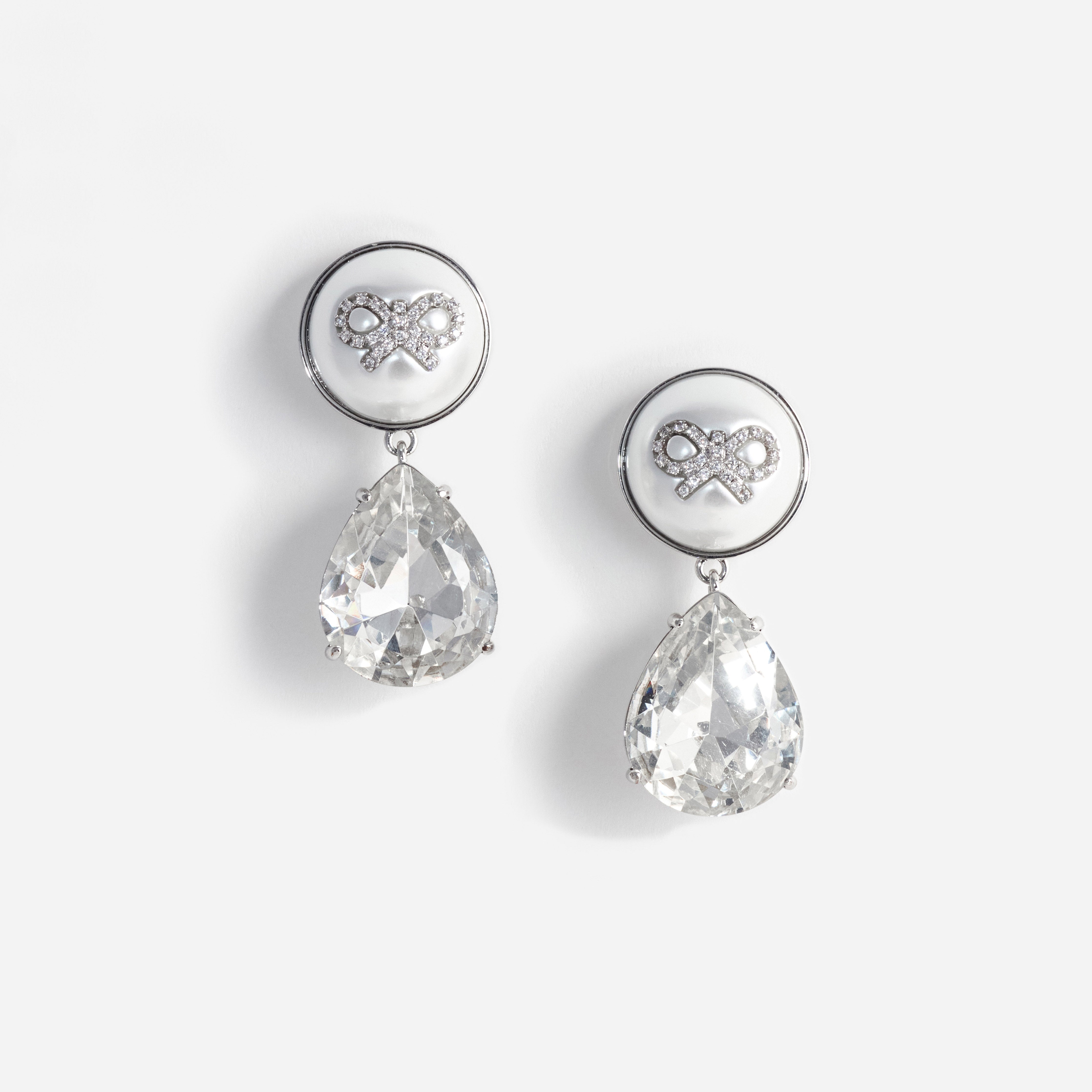 Self-Portrait Bow Pearl Crystal Droplet Ohrringe Silber Perle