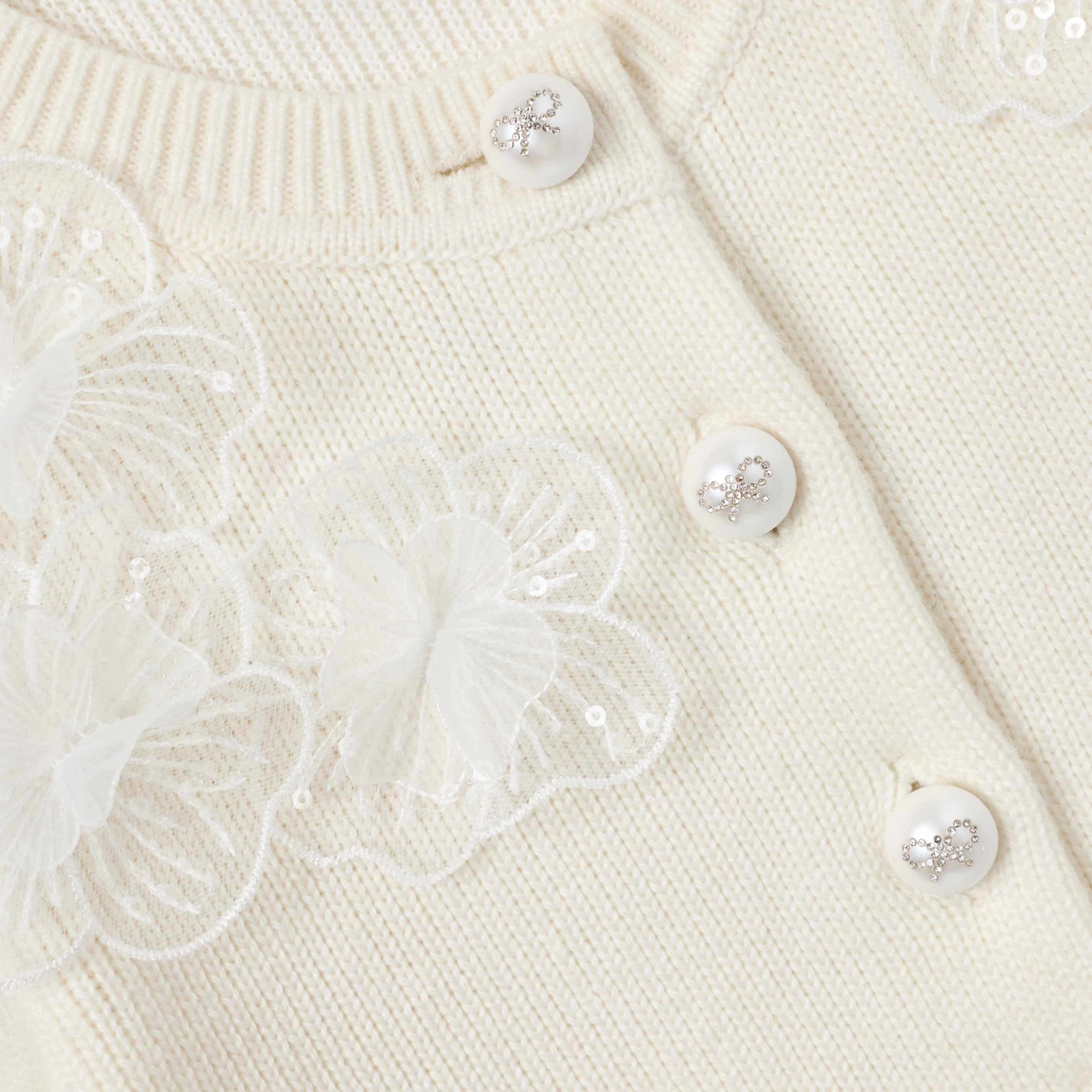 Self Portrait Knitwear Flower Cardigan Strickjacke creme Perlenknöpfe