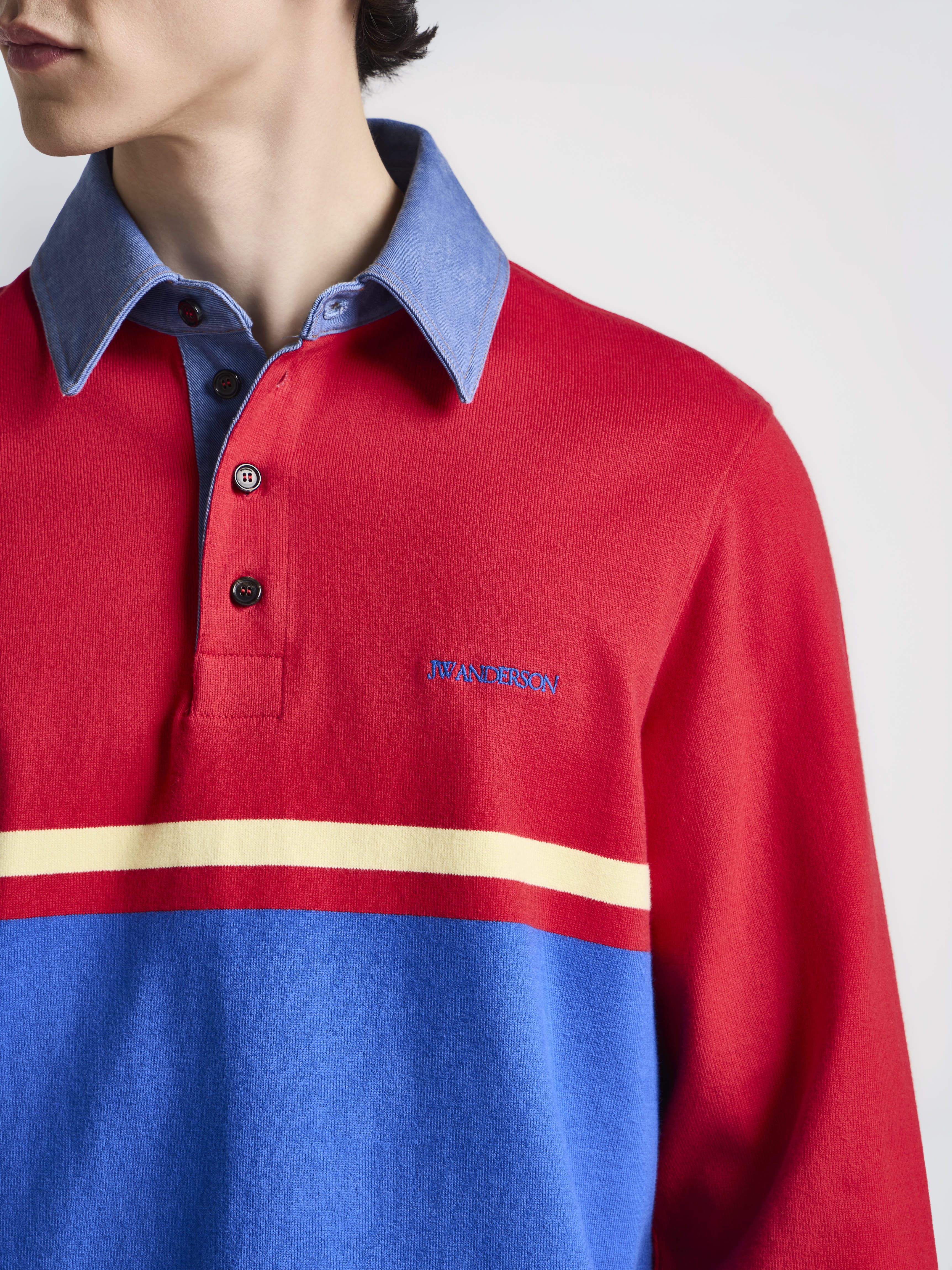 J.W.Anderson T-Shirts Contrast Collar Rugby Polo Polohemd Rot Blau