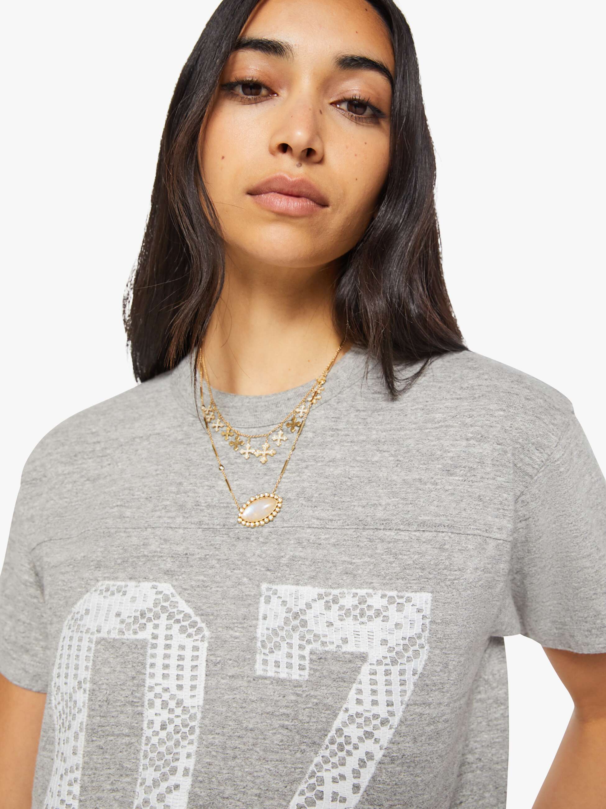 Mother The Footballer T-Shirt Heather Grey Baumwolle