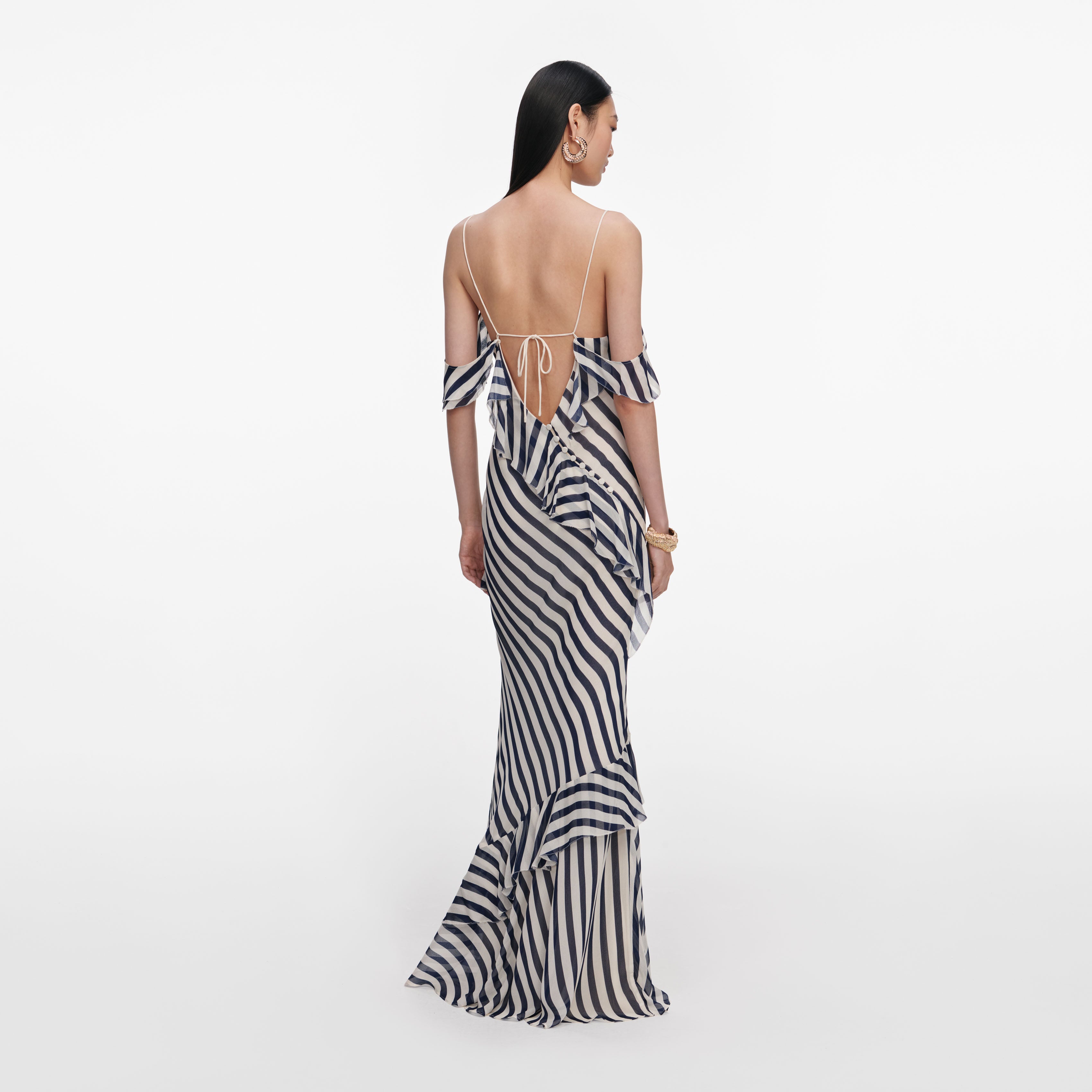 Self Portrait Stripe Maxikleid Navy Georgette Gestreift