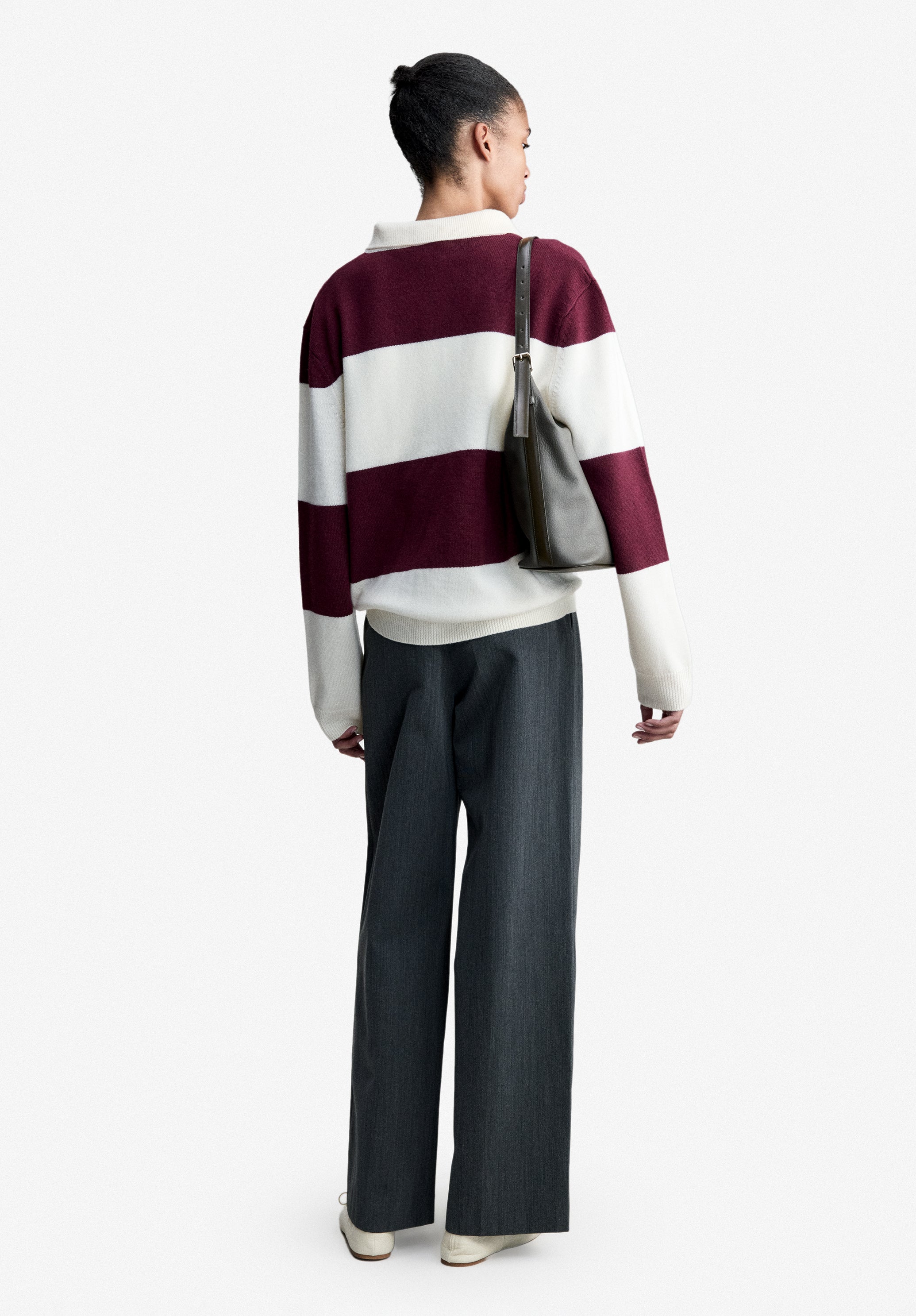 A.P.C. Rugby-Poloshirt Wolle Weiß Bordeauxrot