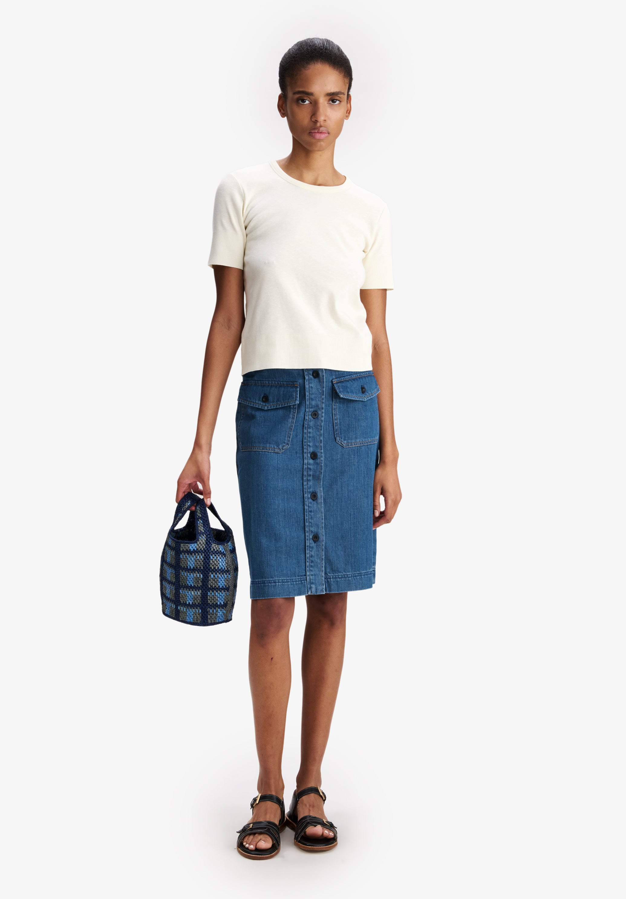 A.P.C. Denim-Rock beige knielang mit Taschen