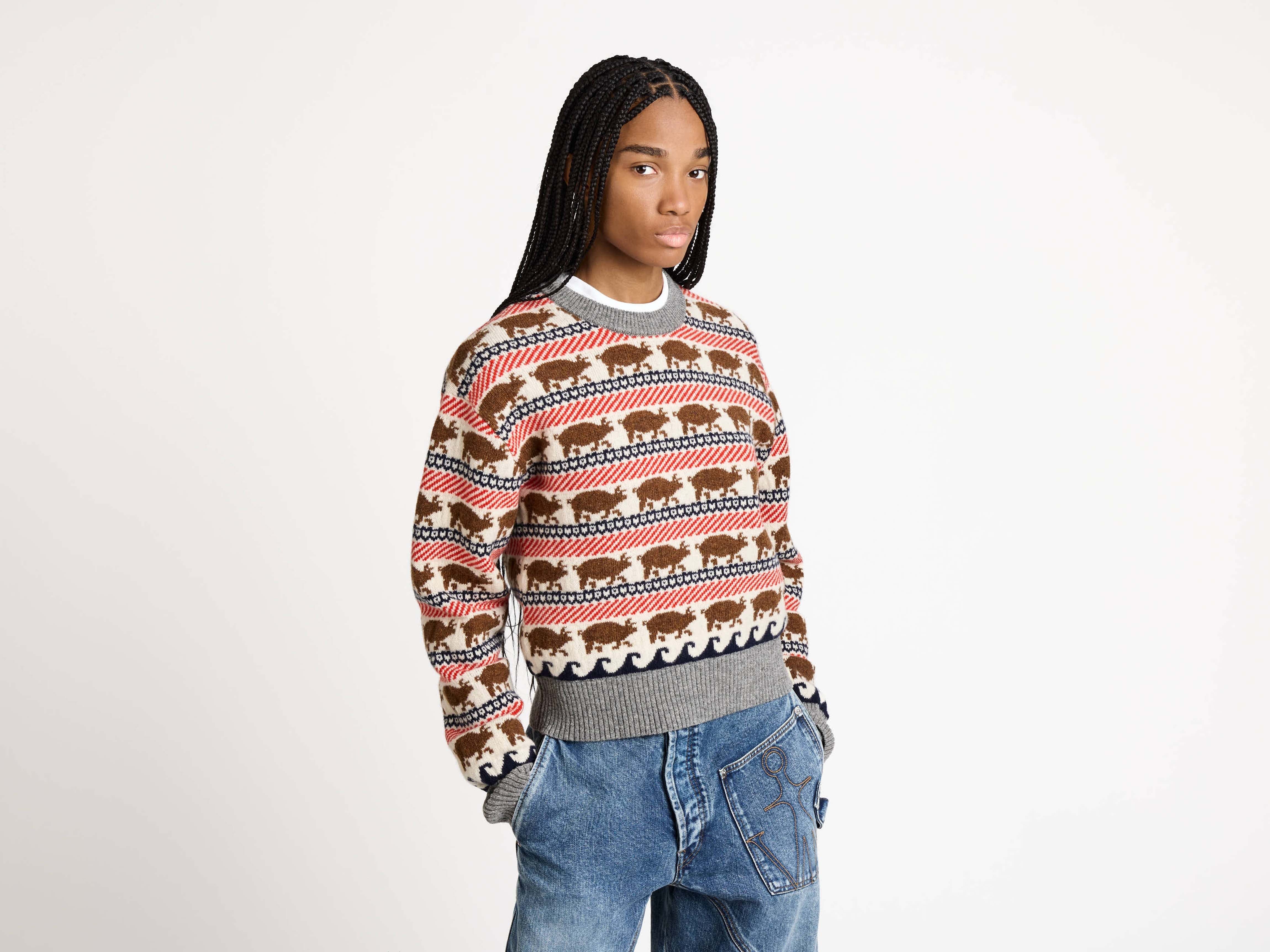 J.W.Anderson Fairisle Pig Jumper Strickpullover Rot Damen