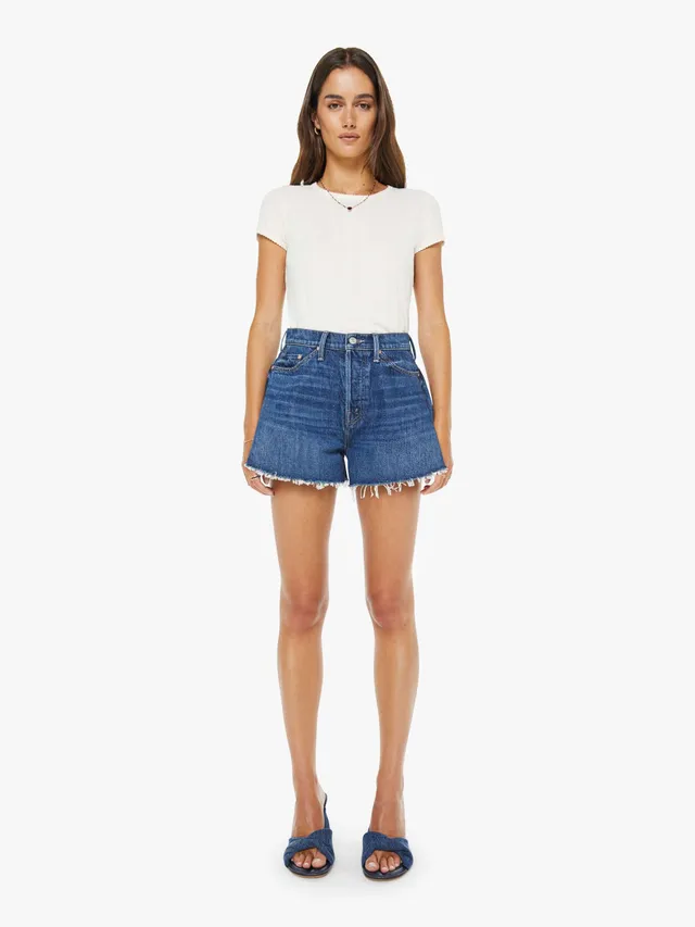 Mother Flutter Short Fray Shorts Dunkelblau High Waist