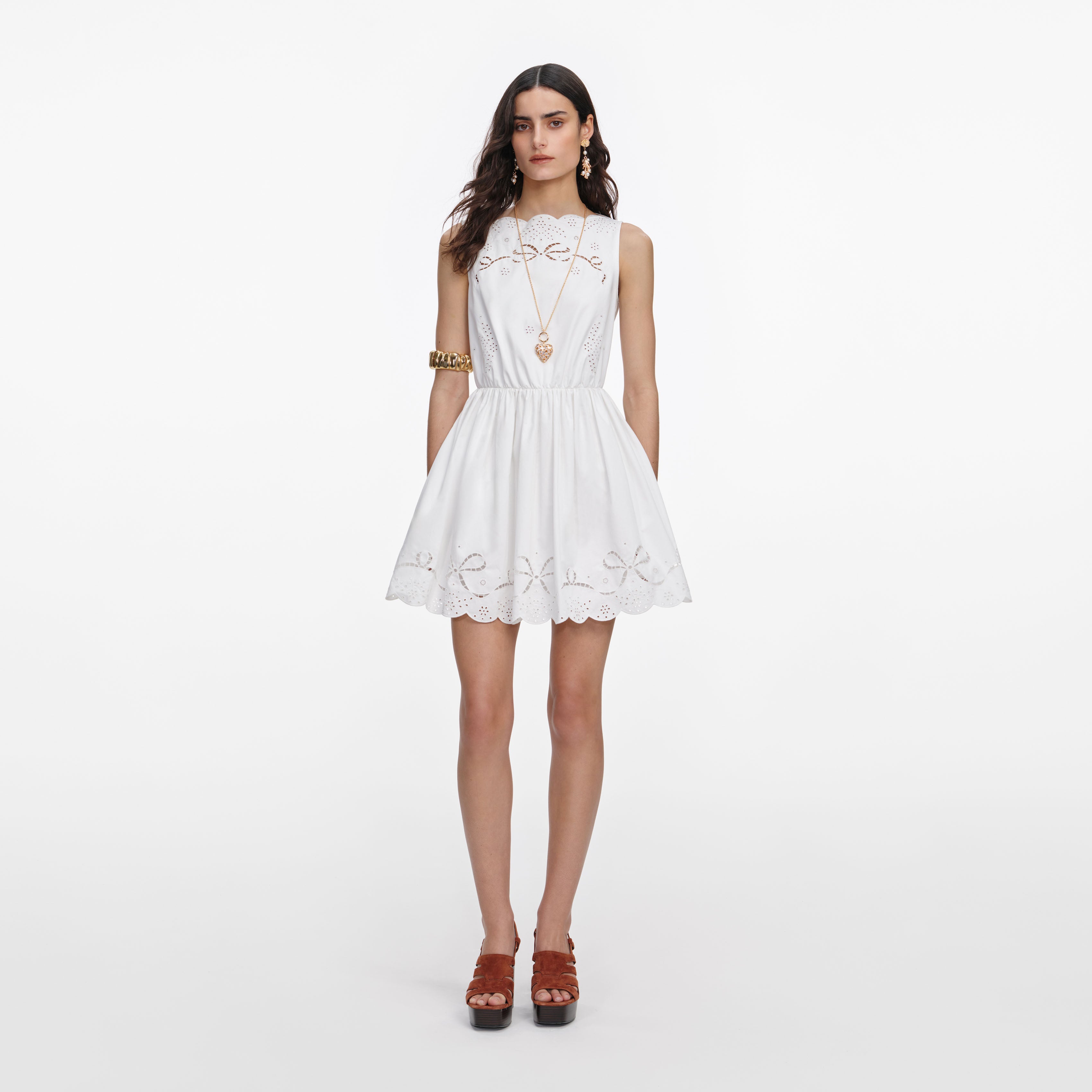 Self Portrait Dresses White Cotton Mini Kleid weiß bestickt