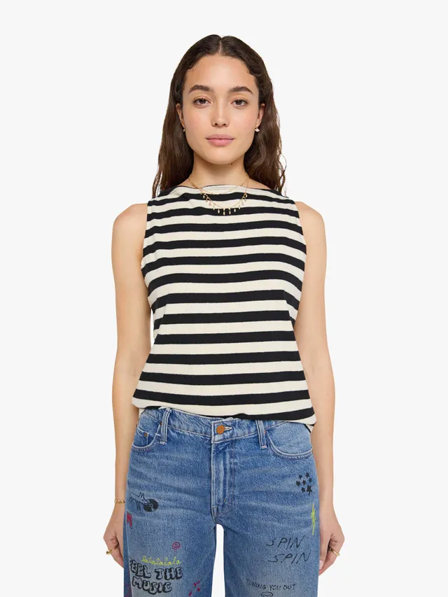 Mother Tees The Even Keel Top Schwarz Natur Streifen