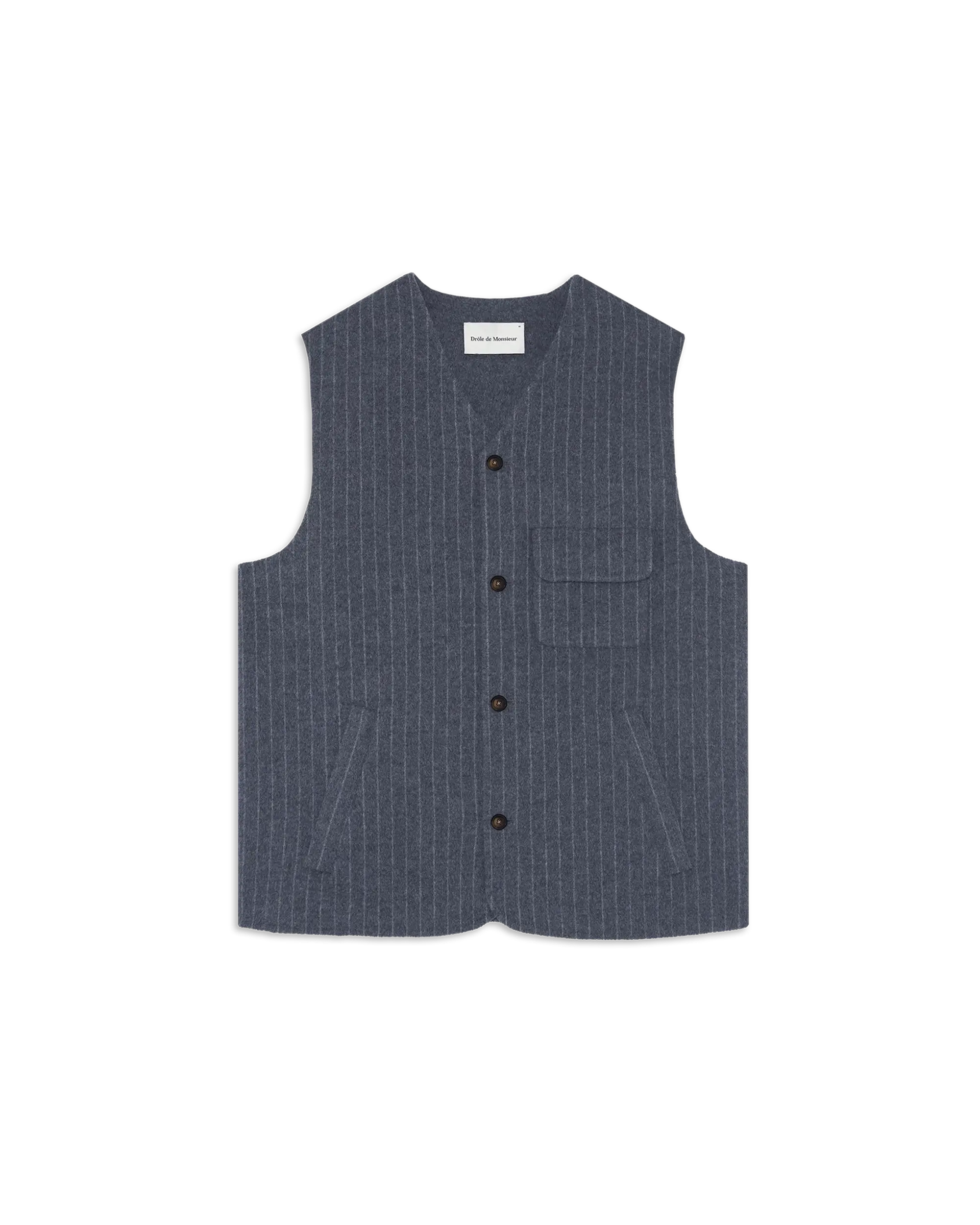 Drôle de Monsieur Wool Pinstripe Weste Wolle Dunkelgrau