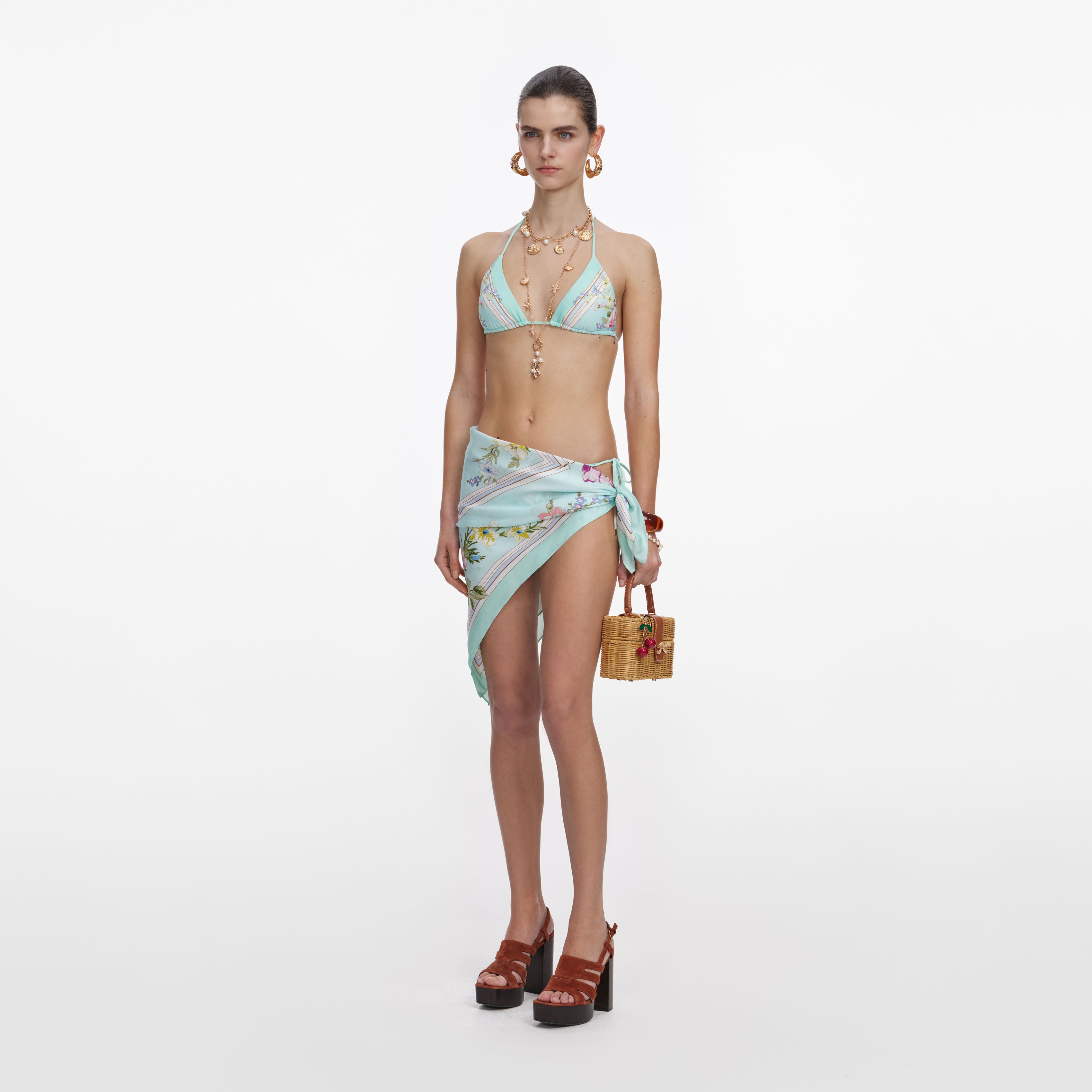 Self Portrait Mint Floral Bikini Top Mint Grün UK 6