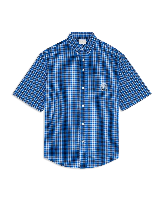 Drôle De Monsieur Short Sleeve Check Shirt Hemd Navy Bio-Baumwolle