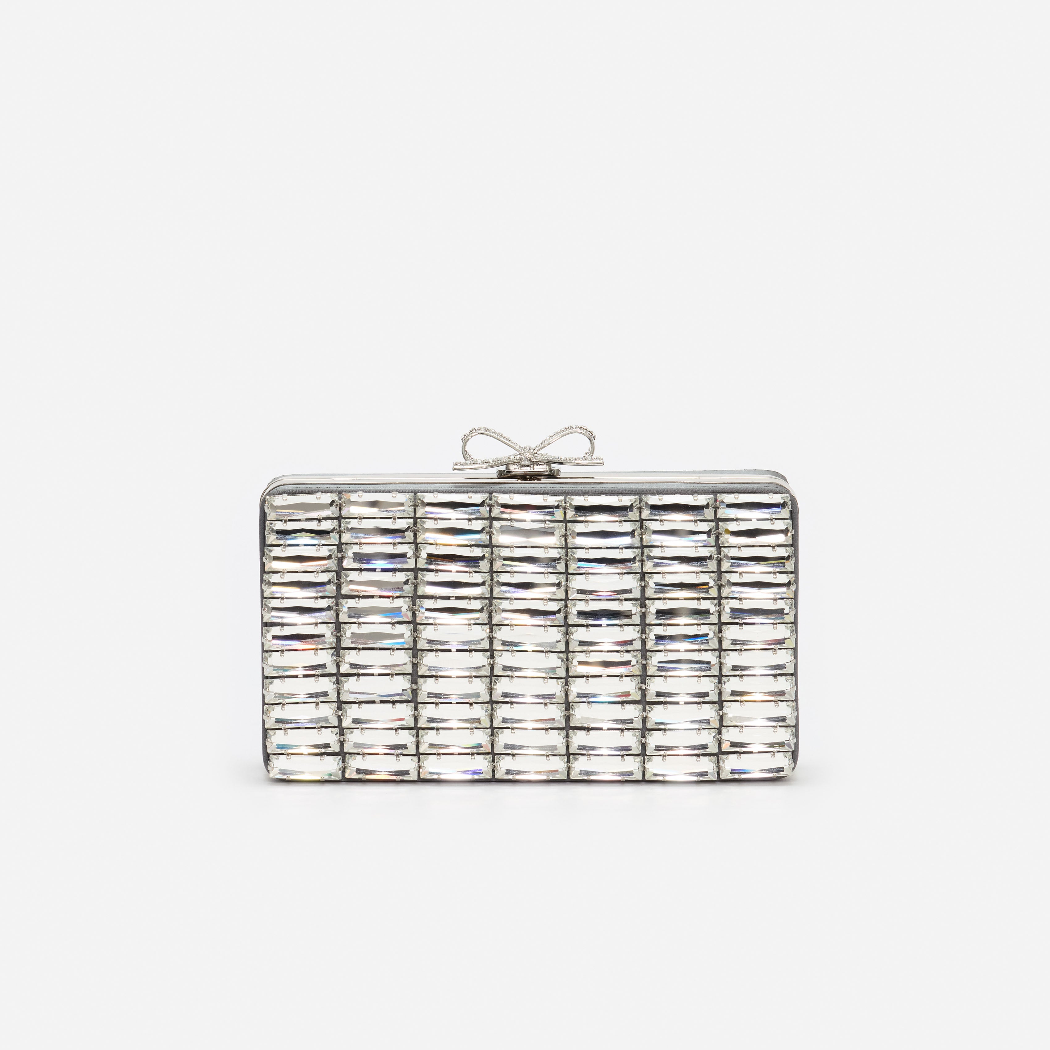 Self-Portrait Grey Satin Crystal Clutch Grau Mini Strass