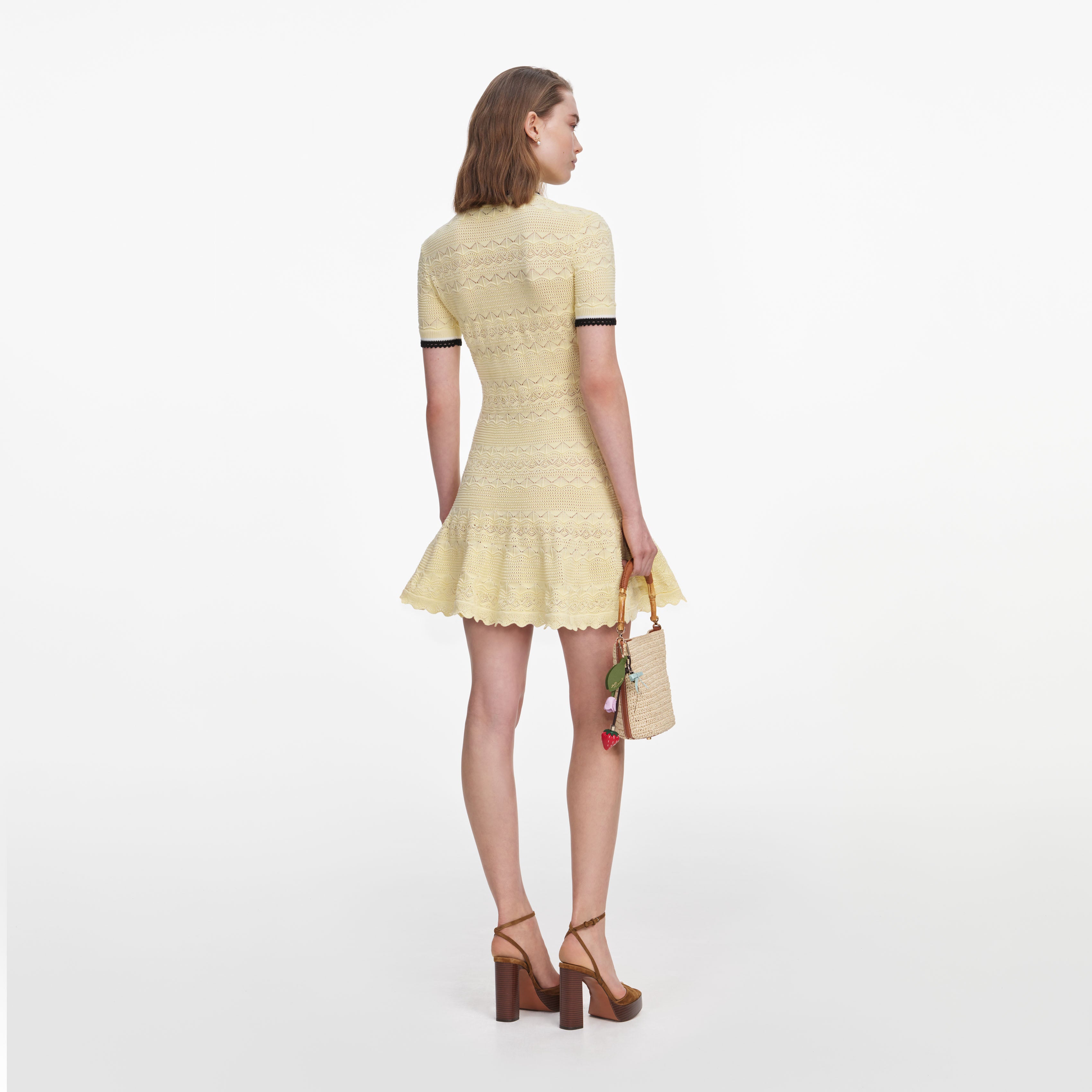 Self Portrait Pointelle Mini Kleid gelb mit Schleife