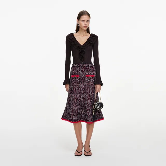 Self Portrait Multi Textured Knit Midi Rock Bunt