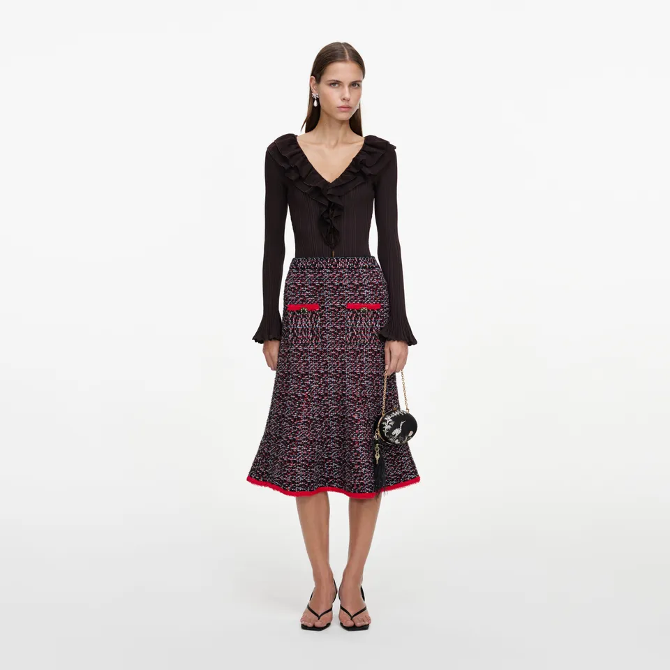 Self Portrait Multi Textured Knit Midi Rock Bunt