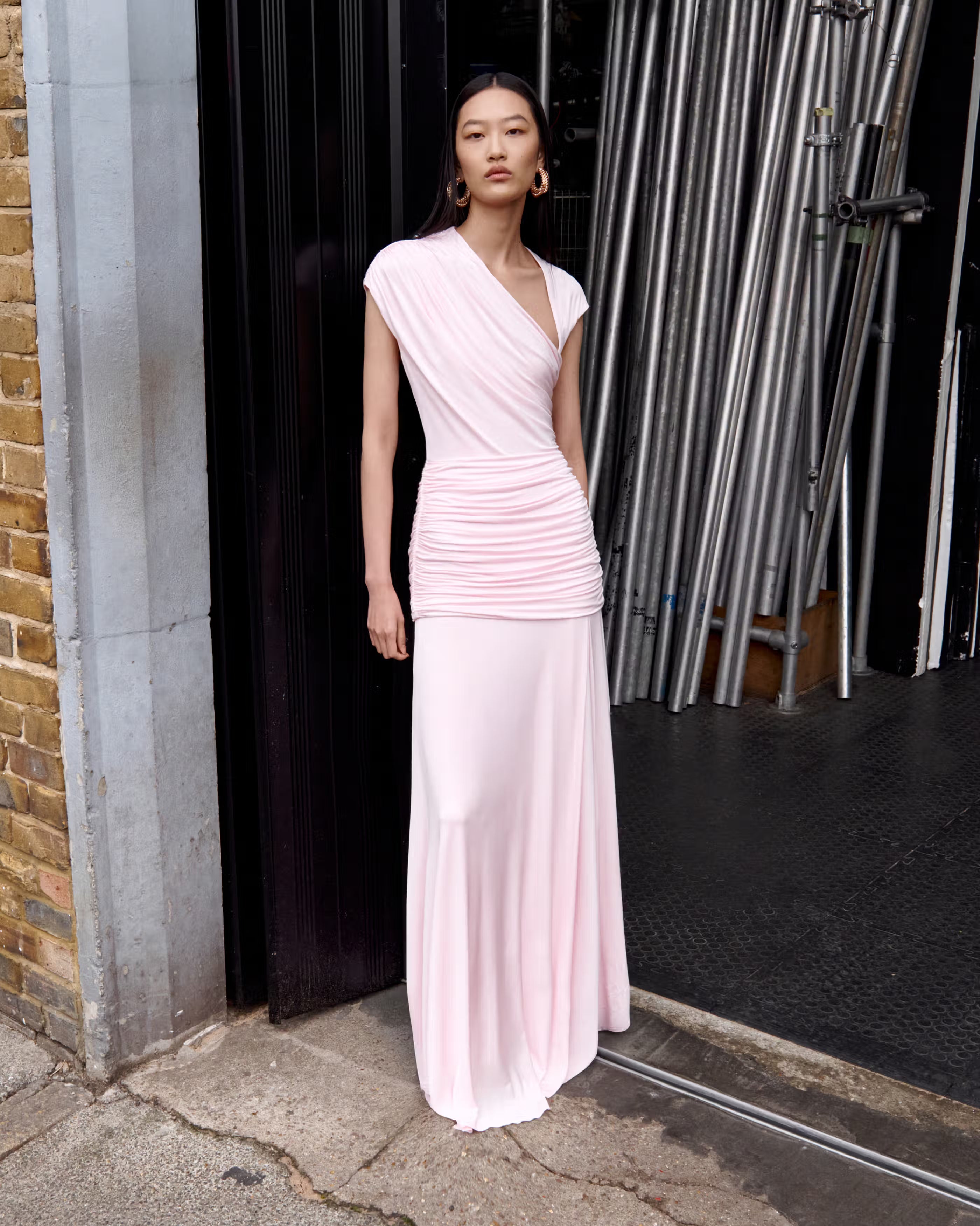 Self Portrait Pink Jersey Draped Maxi Dress Kleid Pink UK 6