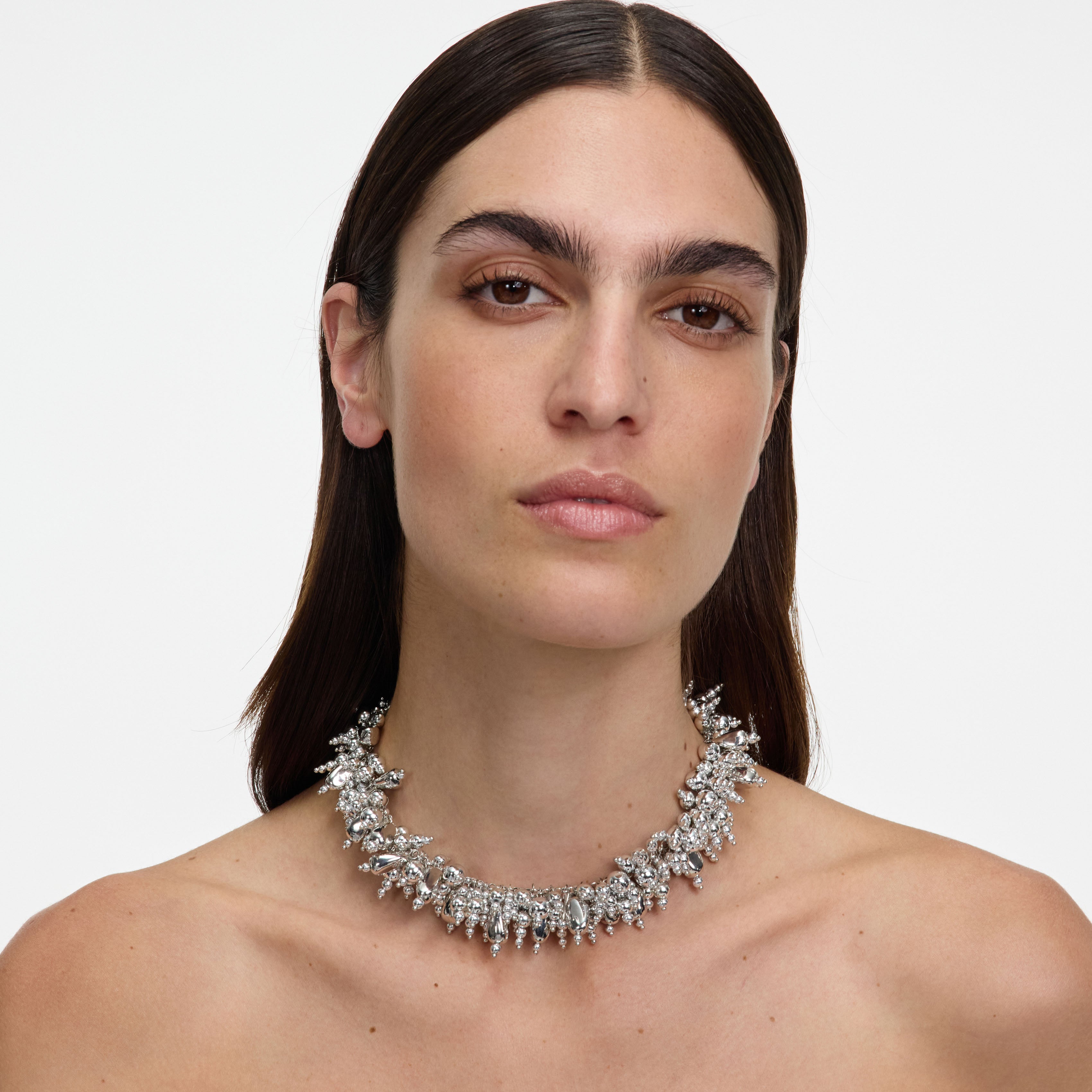 Self Portrait Silver Beaded Choker Halskette Silber
