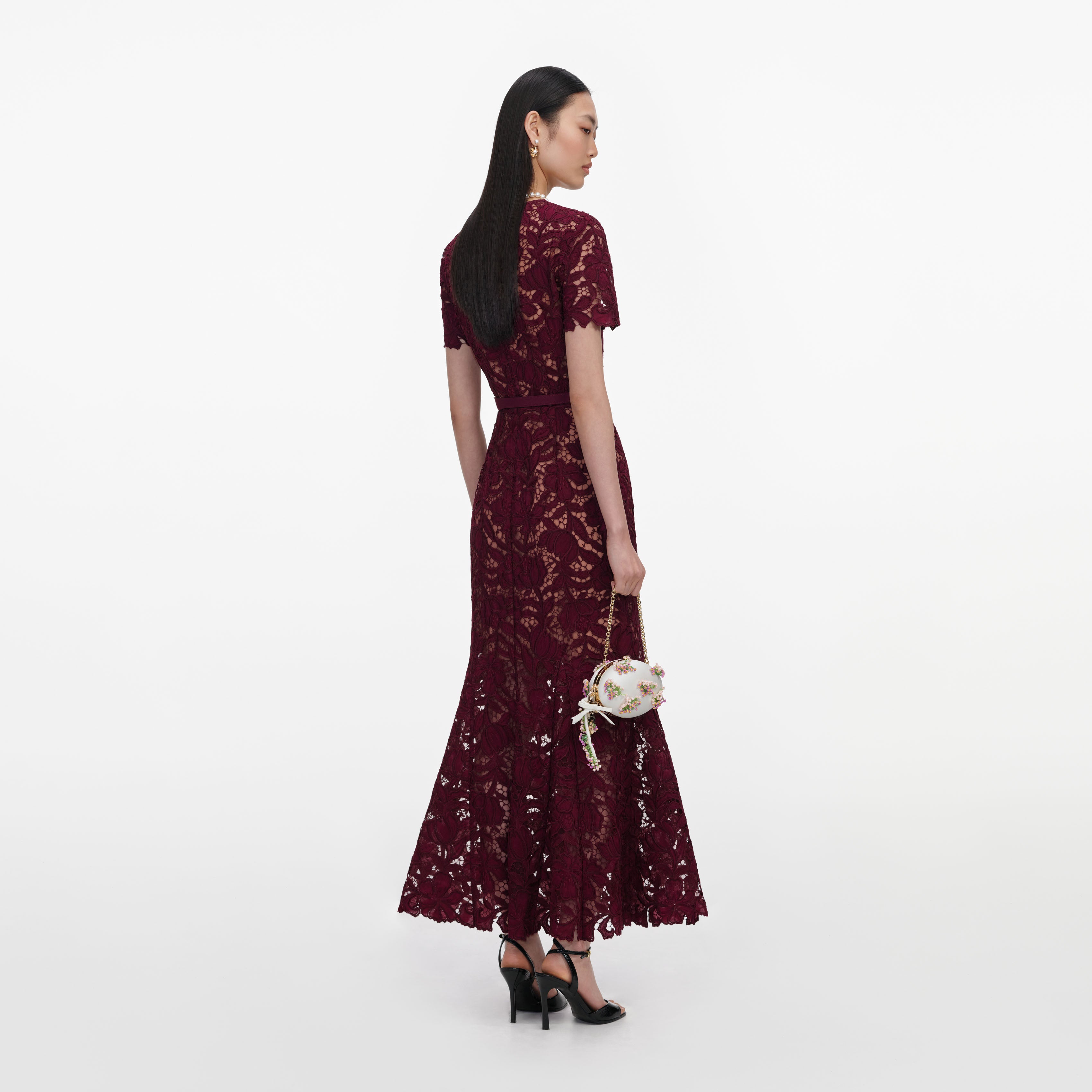Self-Portrait Burgundy Lace Midi Kleid Spitze burgundy