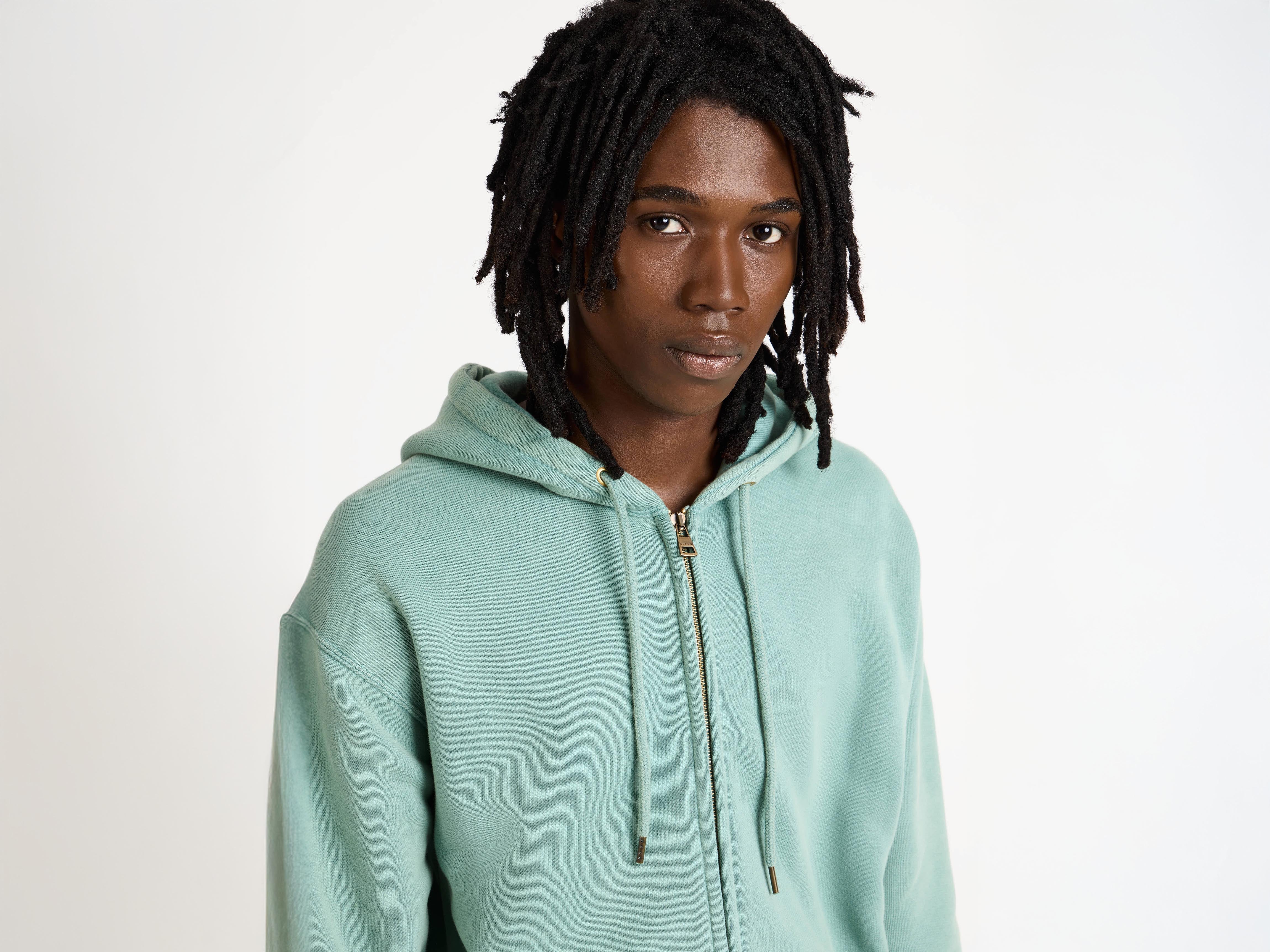 J.W.Anderson Front Zip Hoodie Kapuzenjacke Washed Teal Jersey