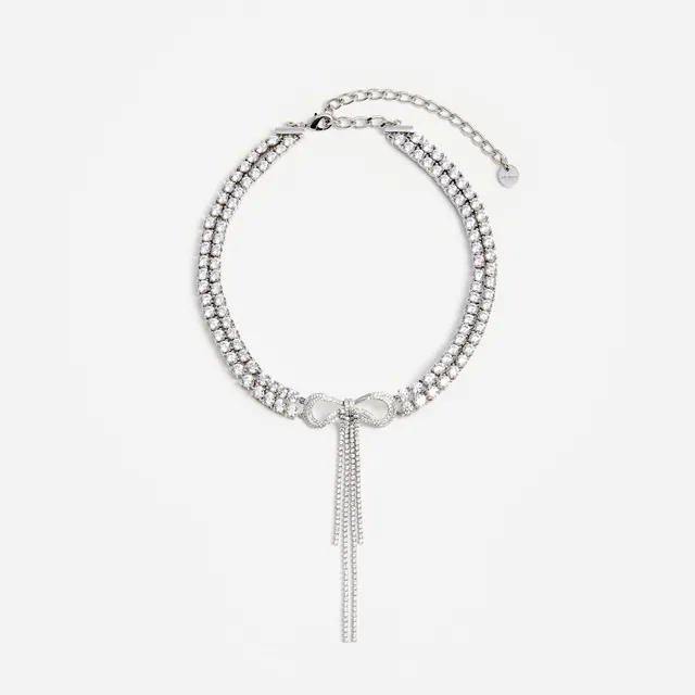 Self Portrait Double Bow Choker Silber Kristall