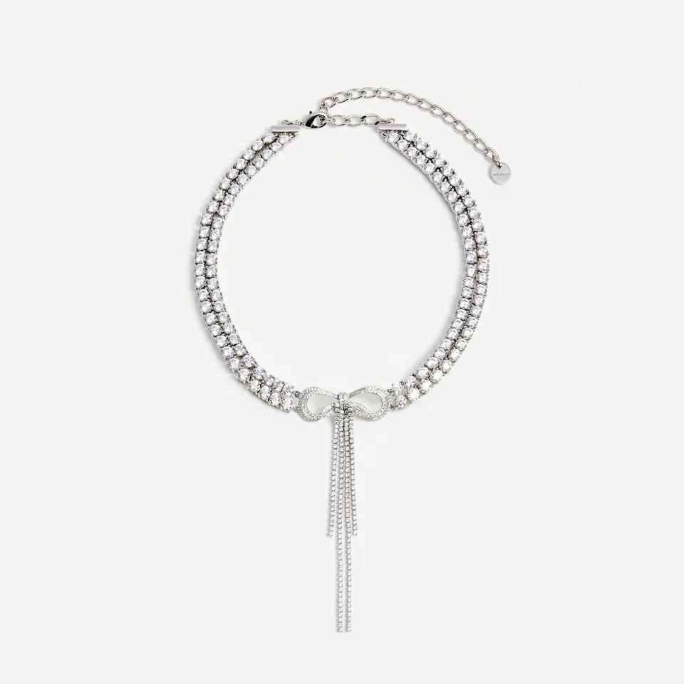 Self Portrait Double Bow Choker Silber Kristall