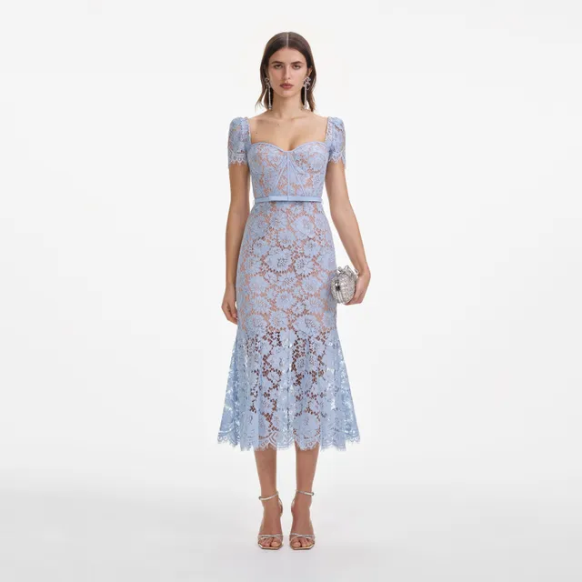 Self Portrait Dresses Baby Blue Spitzenkleid Midi UK 8