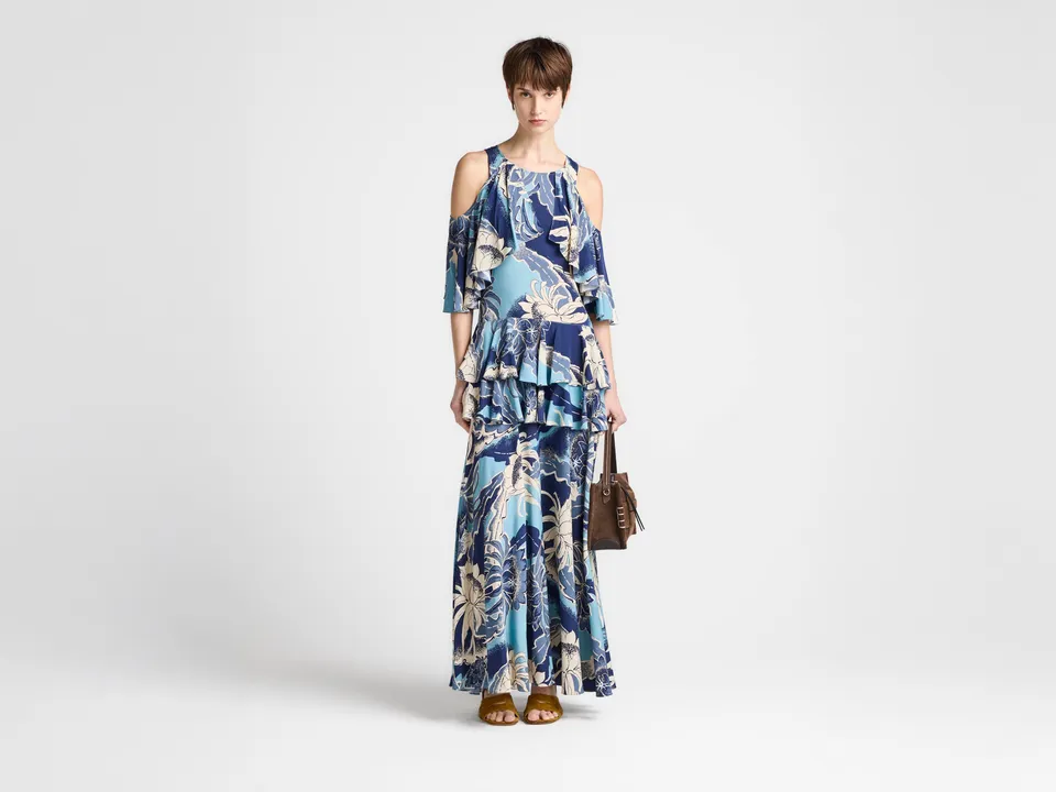 J.W.Anderson Ruffle Dress Maxikleid Saphirblau Print