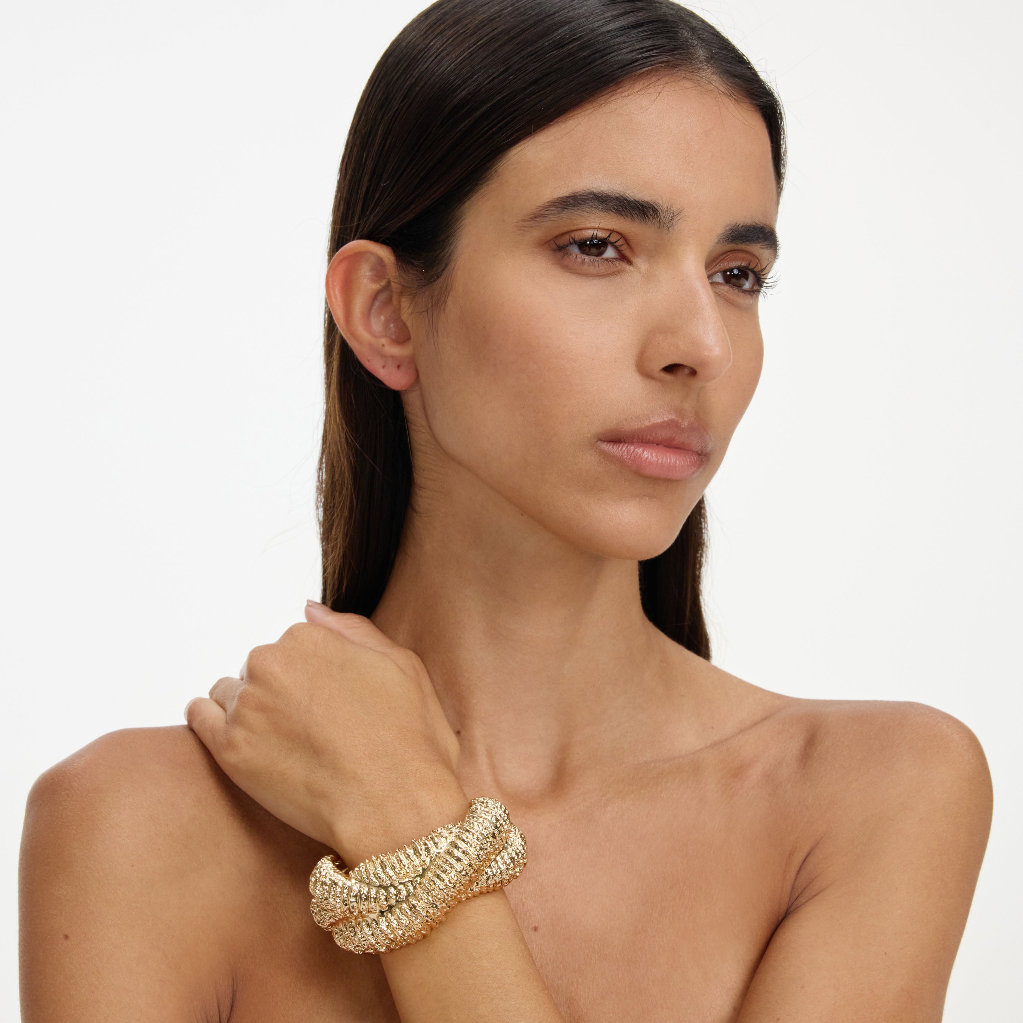 Self Portrait Textured Gold Twisted Cuff Armreif Messing